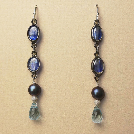 Come Talk to Me: kyanite, pearl, blue topaz earring