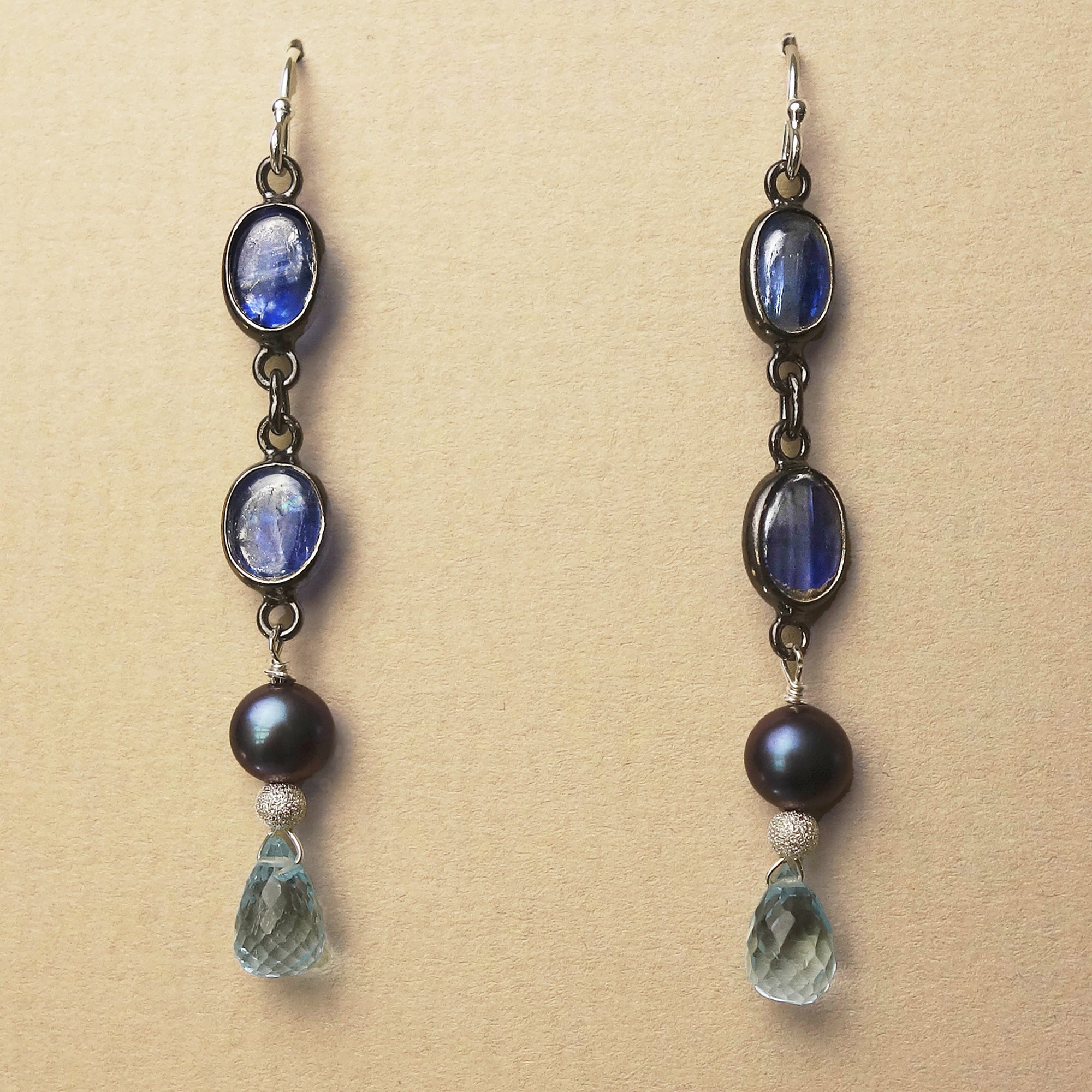 Come Talk to Me: kyanite, pearl, blue topaz earring
