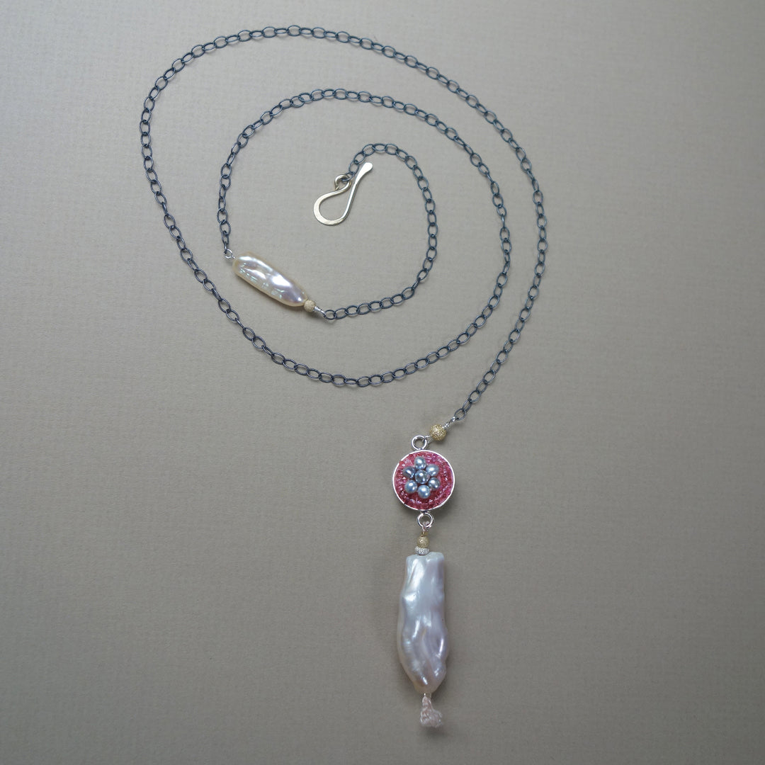 Tourmaline + Pearl mosaic necklace