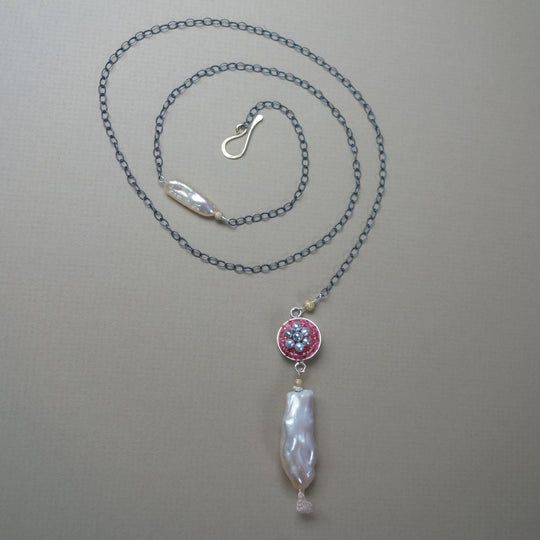 Tourmaline + Pearl mosaic necklace