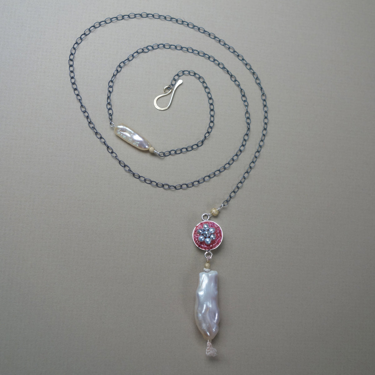 Tourmaline + Pearl mosaic necklace