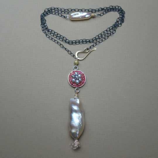 Tourmaline + Pearl mosaic necklace