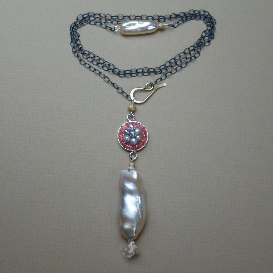 Tourmaline + Pearl mosaic necklace