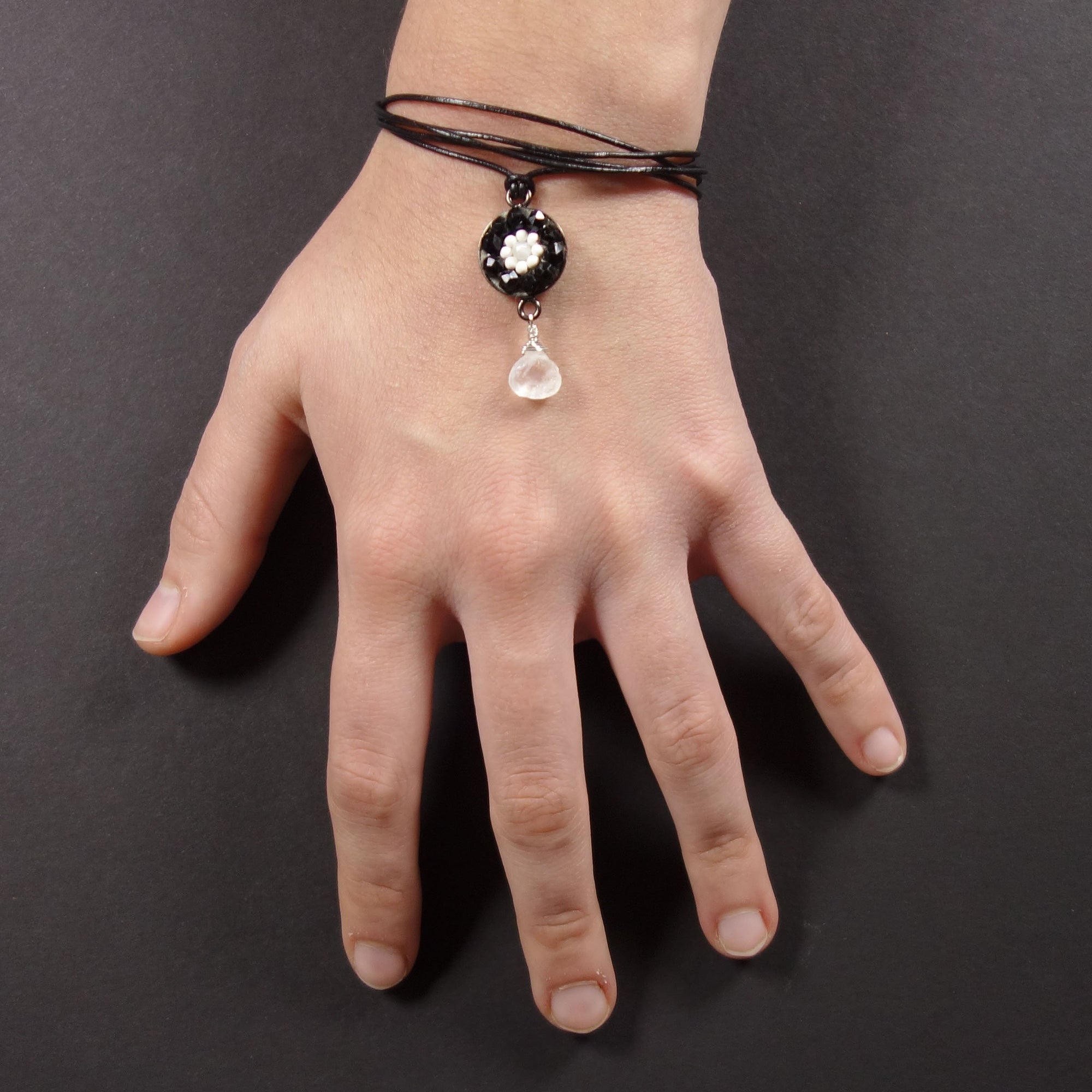 Black Onyx and Moonstone mosaic necklace/wrap bracelet
