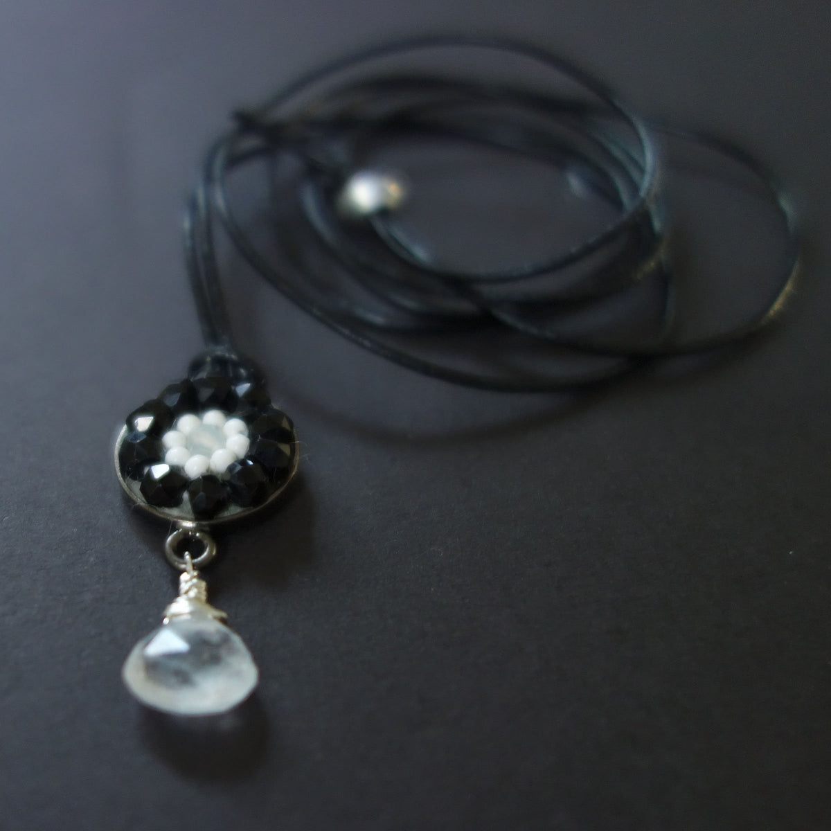 Black Onyx and Moonstone mosaic necklace/wrap bracelet