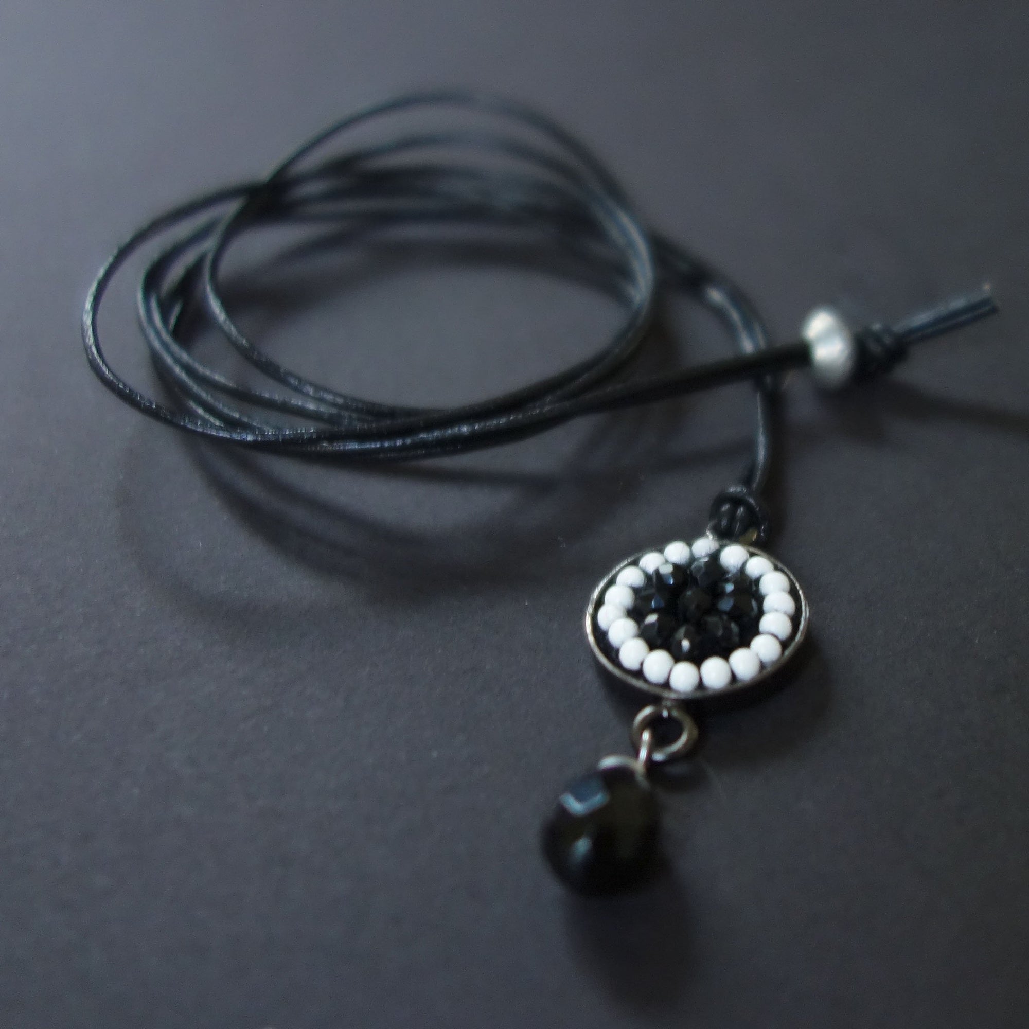 Black Onyx and Moonstone mosaic necklace/wrap bracelet