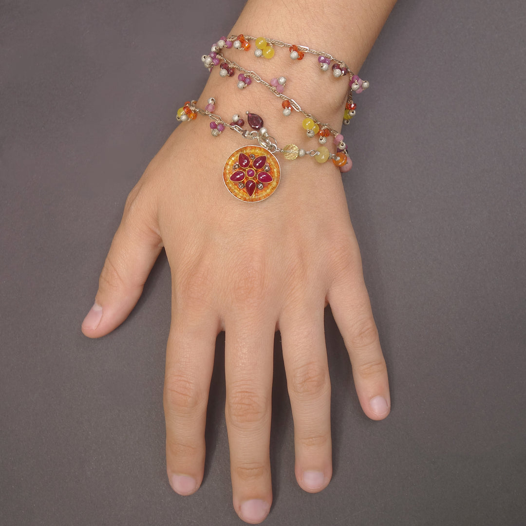 Fire Dancer: Ruby, Diamond, and Sapphire mosaic necklace
