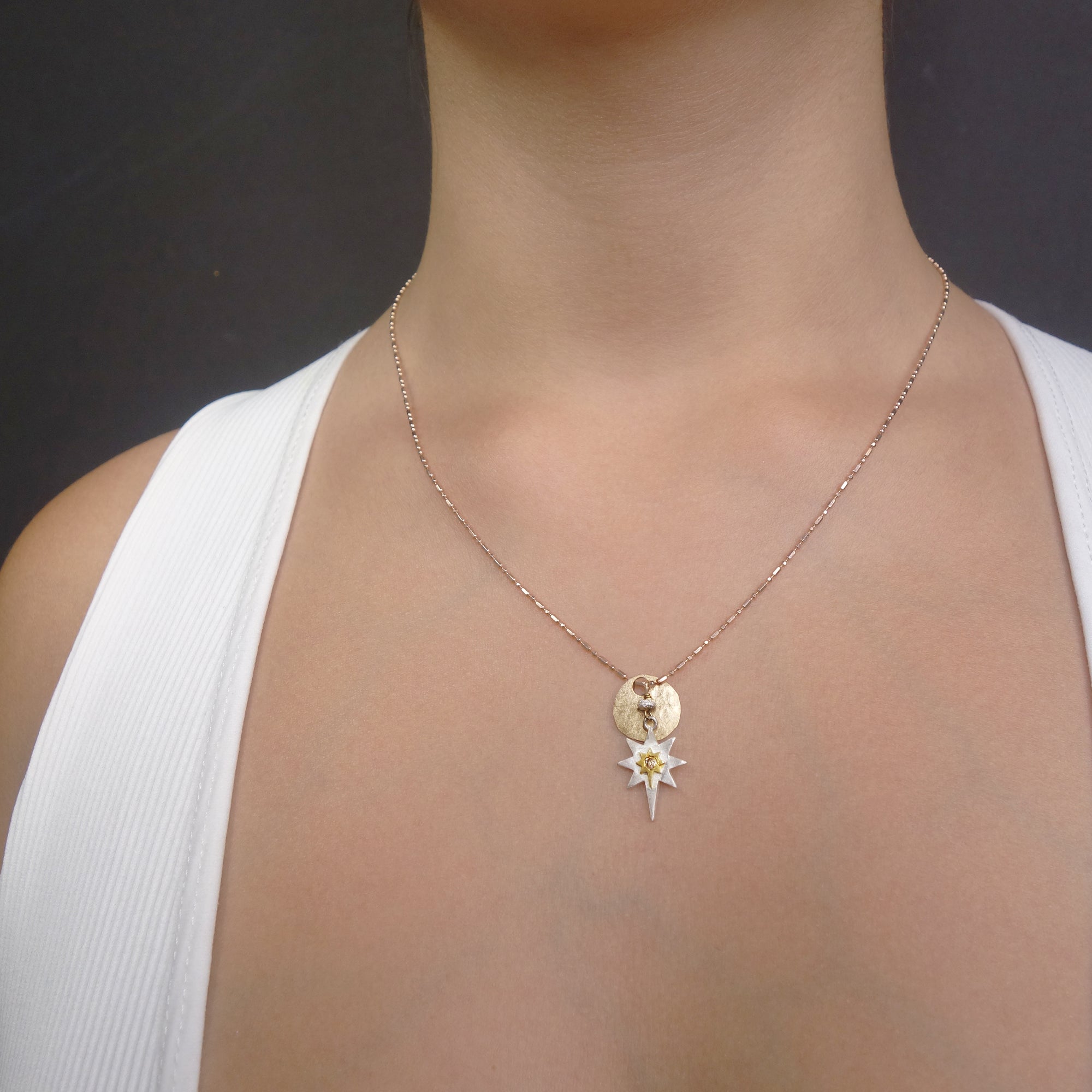 Sparkle on, my Diamond: champagne diamond, rose gold, silver necklace