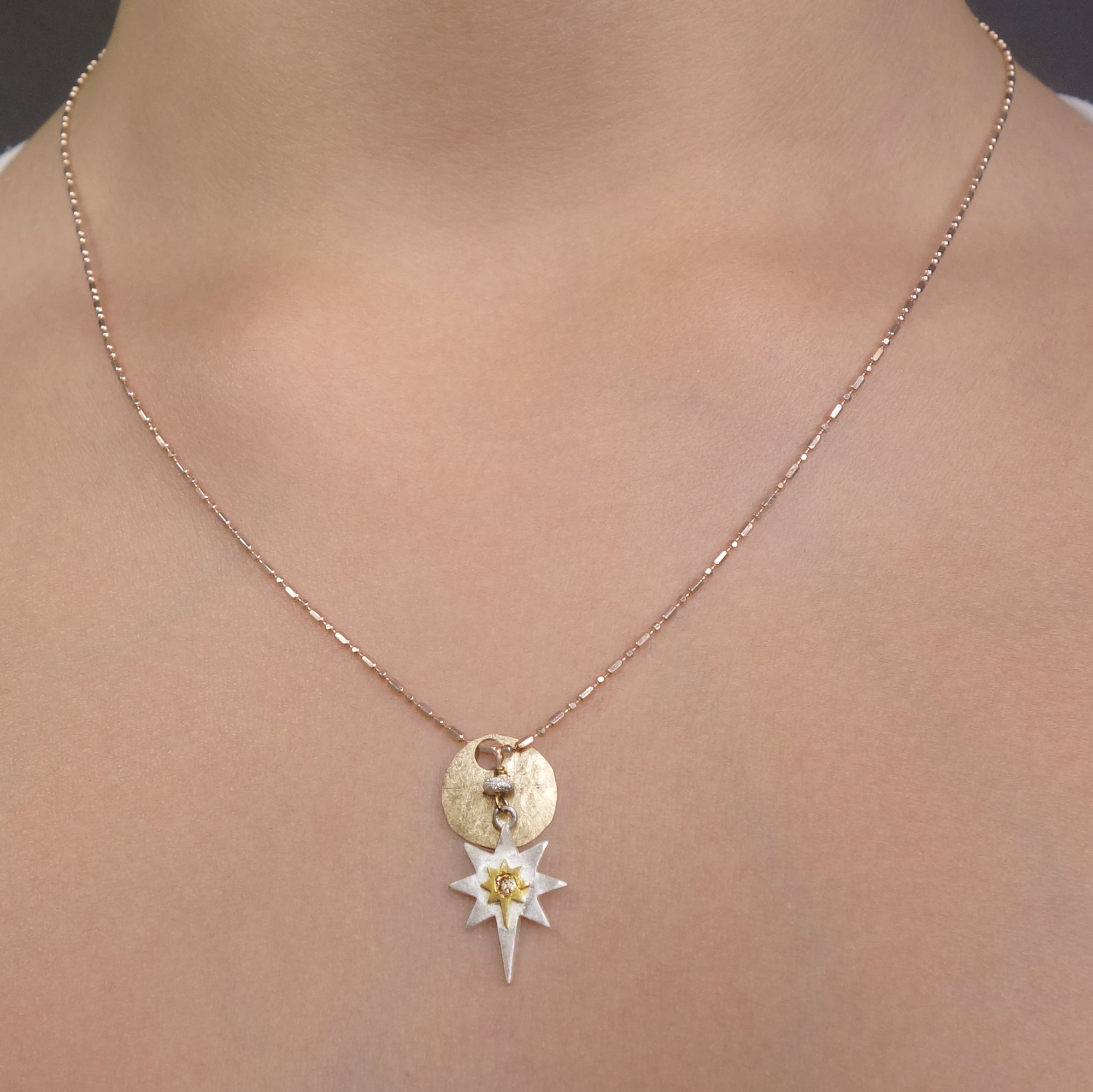 Sparkle on, my Diamond: champagne diamond, rose gold, silver necklace