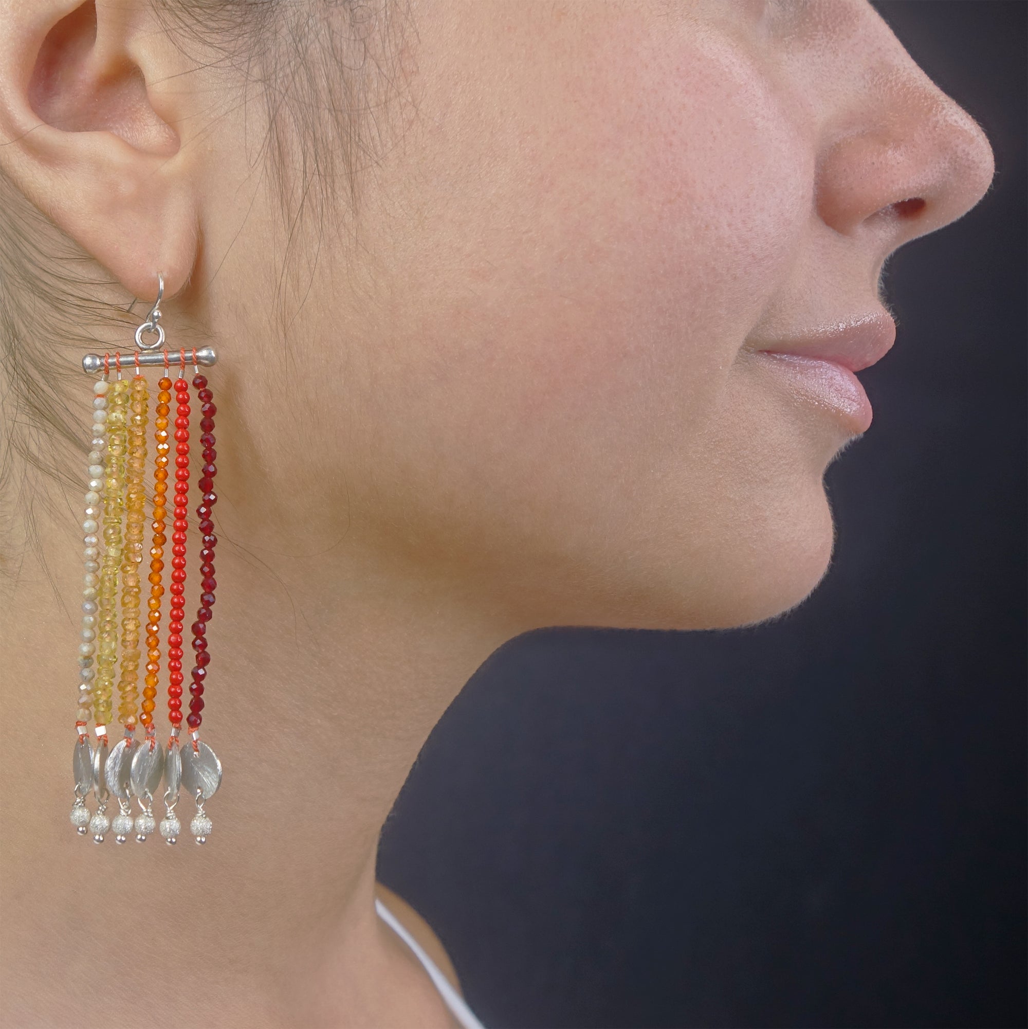 Let the Sunshine In: sapphire, carnelian, and silver CASCADE earrings