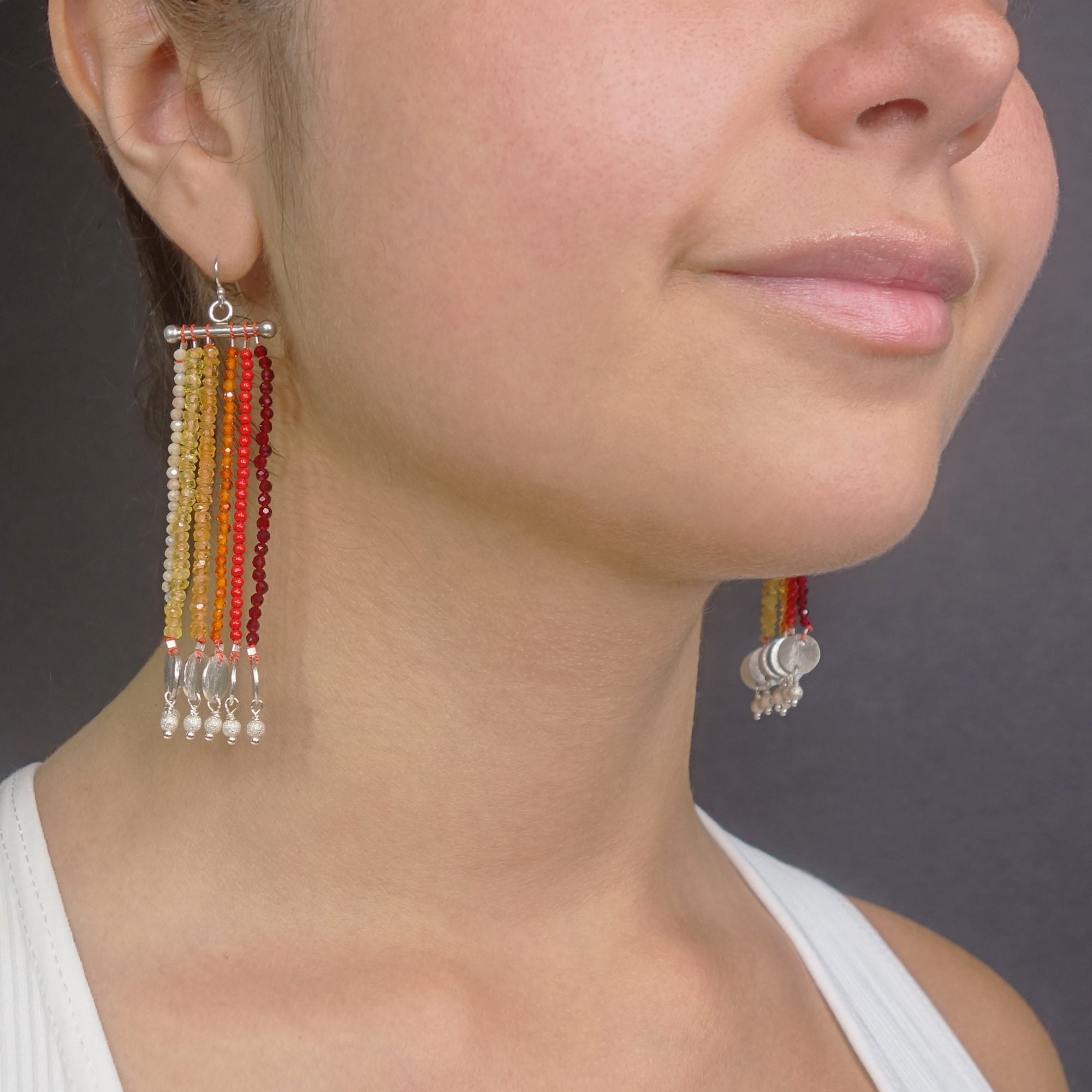 Let the Sunshine In: sapphire, carnelian, and silver CASCADE earrings