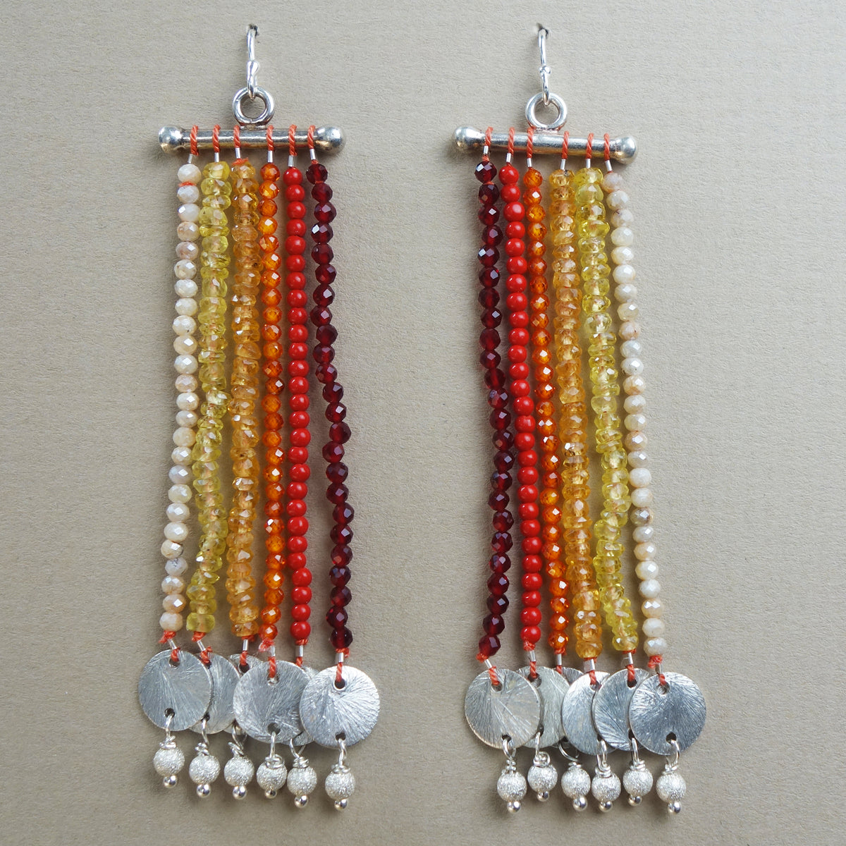 Let the Sunshine In: sapphire, carnelian, and silver CASCADE earrings
