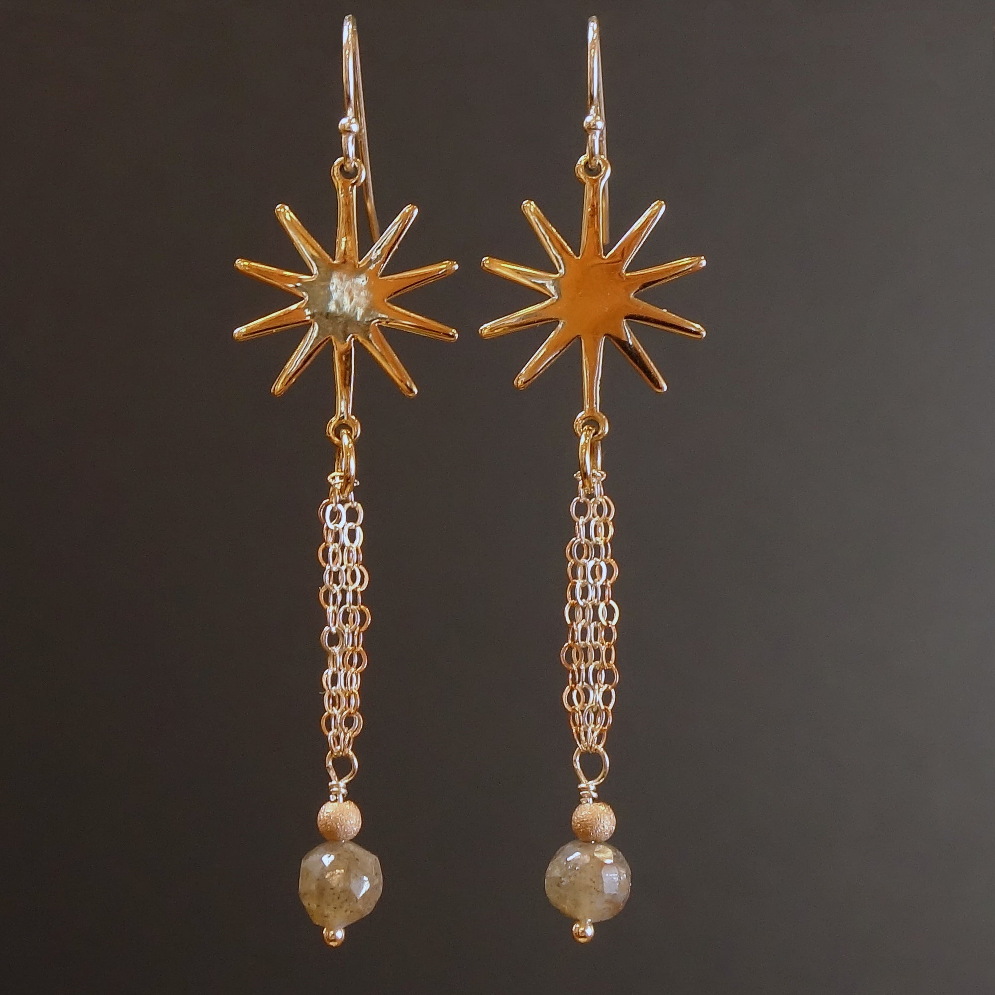 Luck, prosperity, and love: moonstone and gold earrings