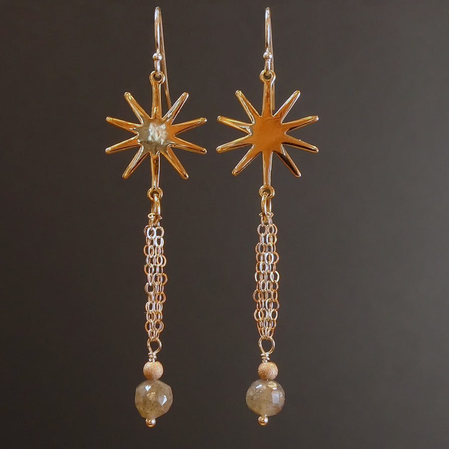 Luck, prosperity, and love: moonstone and gold earrings