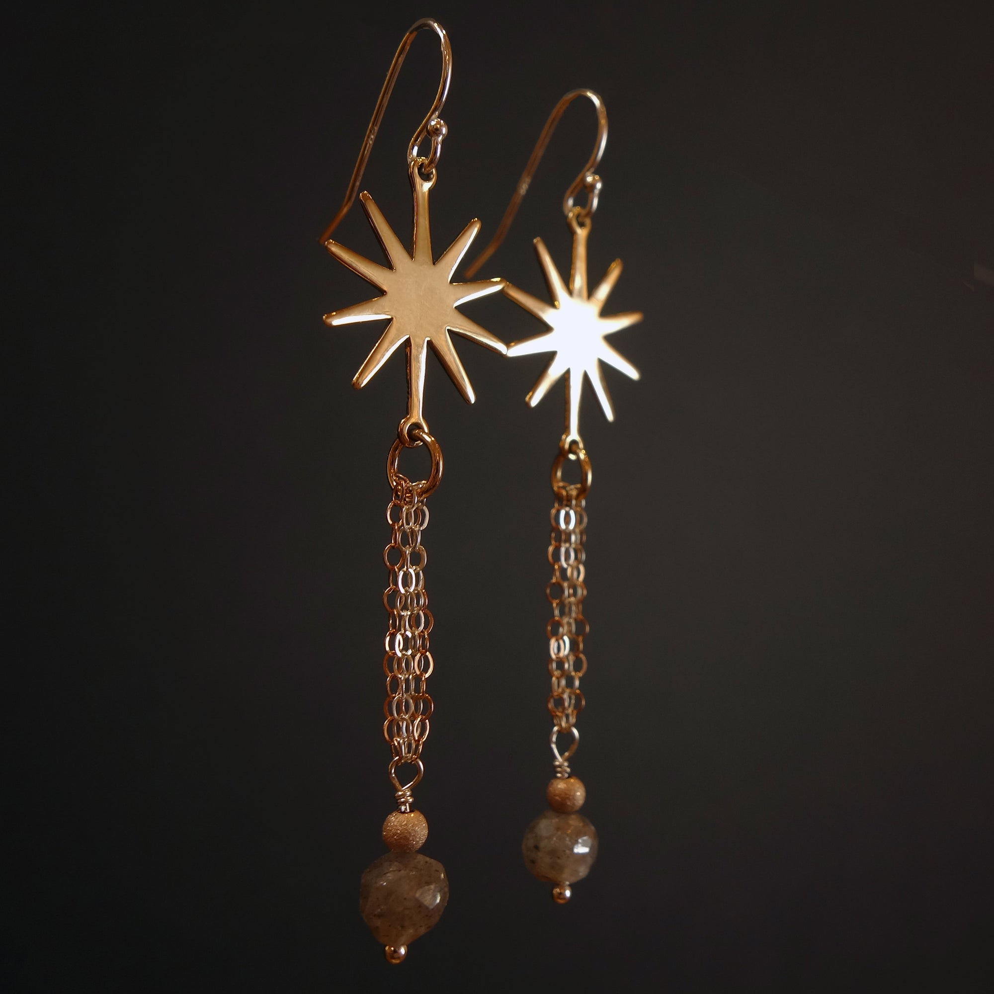 Luck, prosperity, and love: moonstone and gold earrings