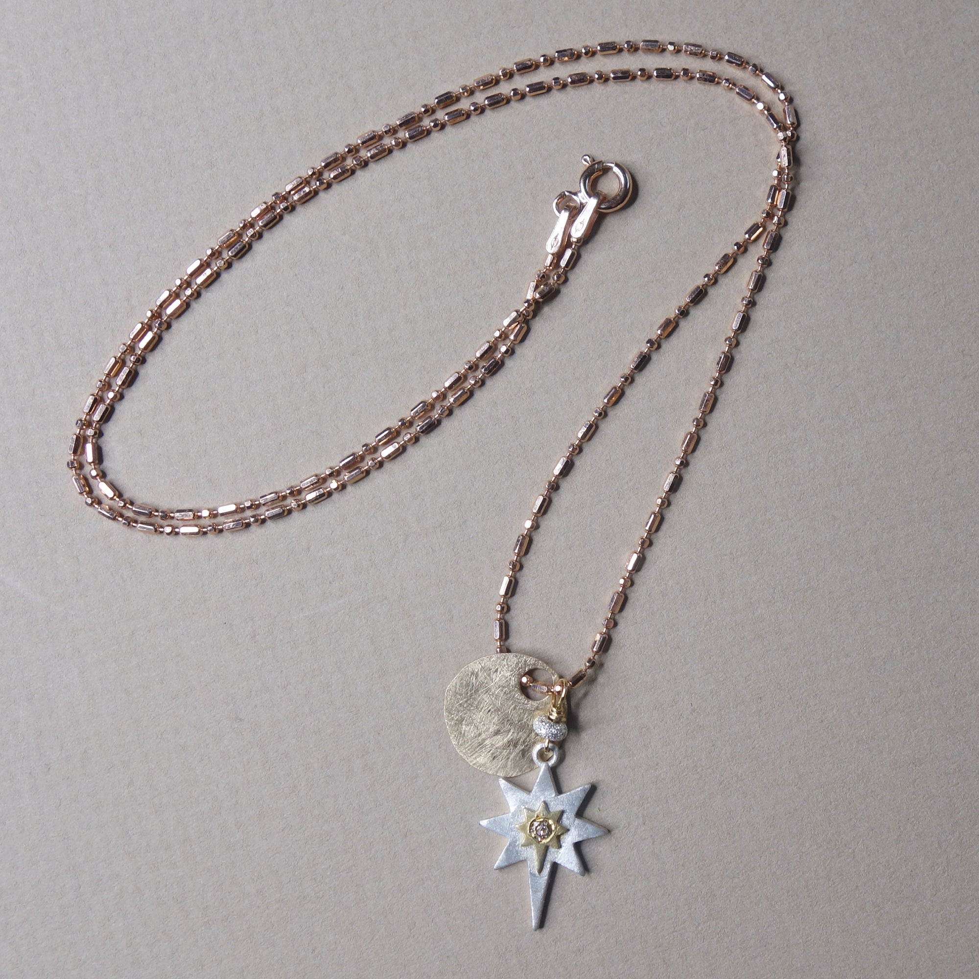 Sparkle on, my Diamond: champagne diamond, rose gold, silver necklace