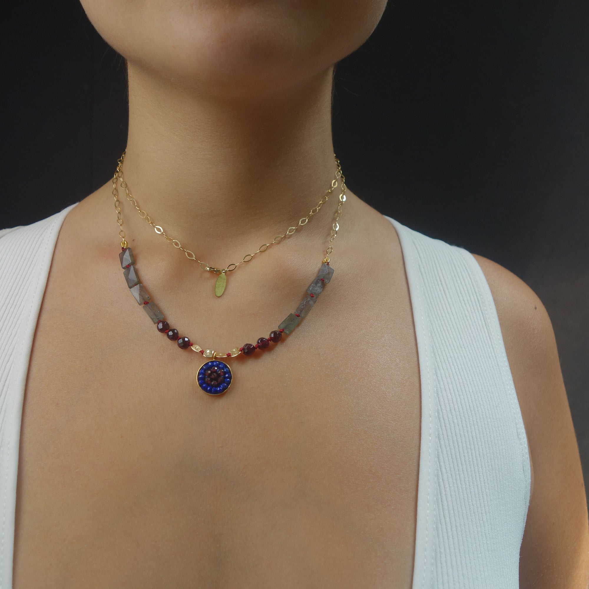 From Sea to Shining Sea: lapis, garnet, hand hammered gold, labradorite