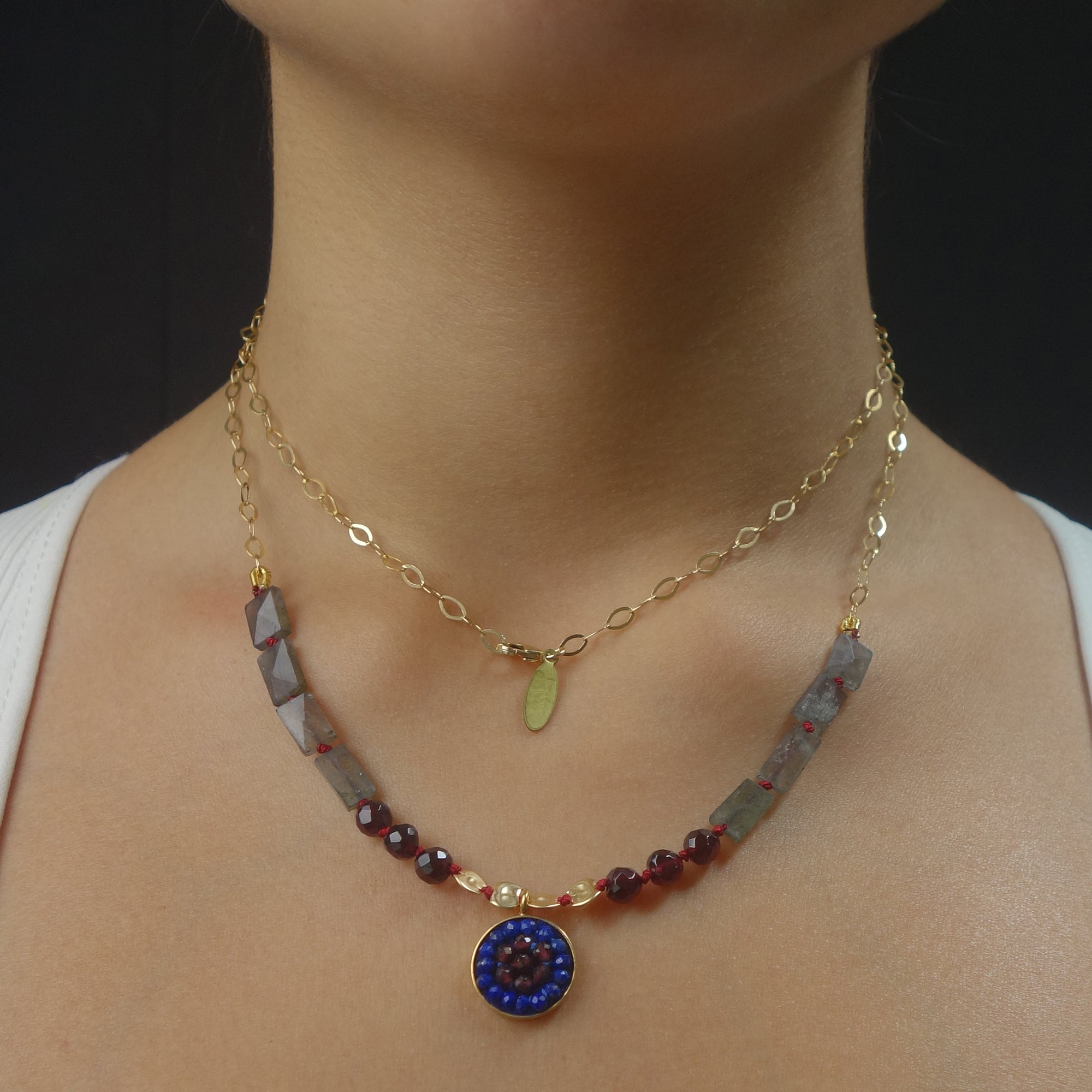 From Sea to Shining Sea: lapis, garnet, hand hammered gold, labradorite