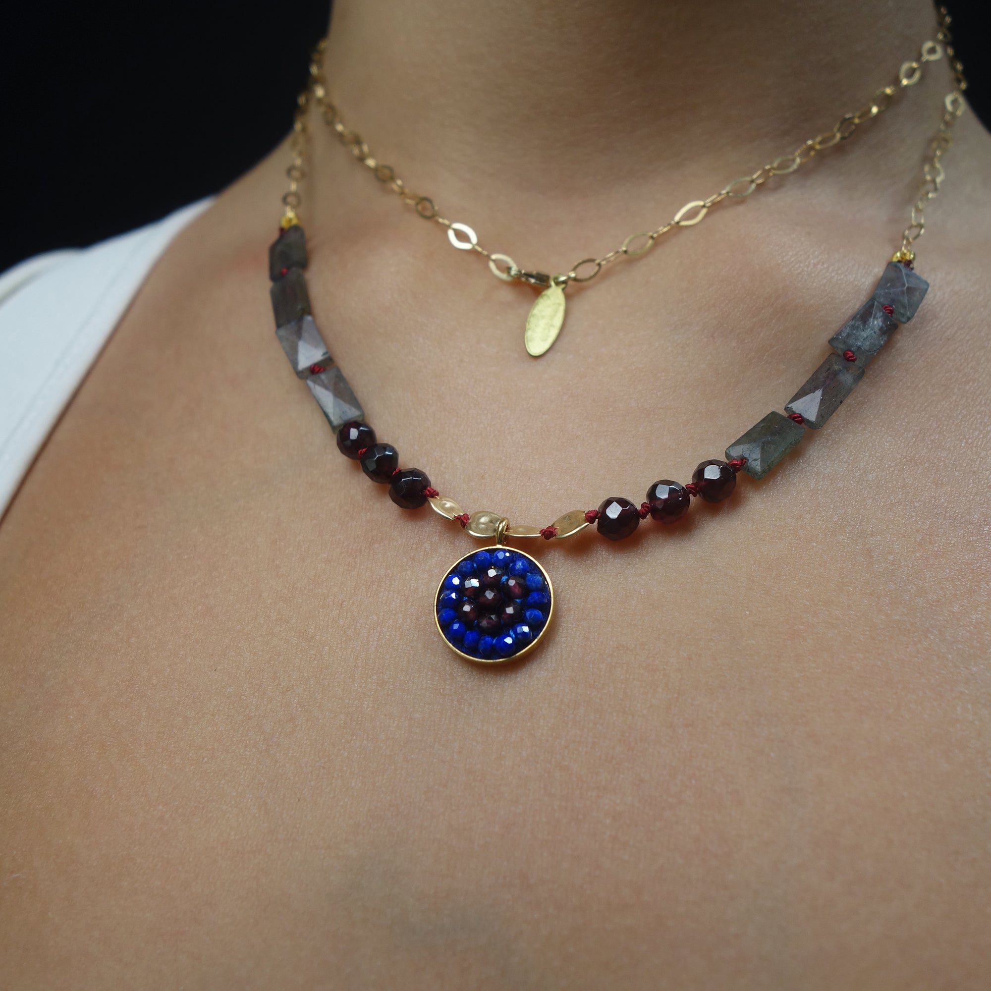 From Sea to Shining Sea: lapis, garnet, hand hammered gold, labradorite