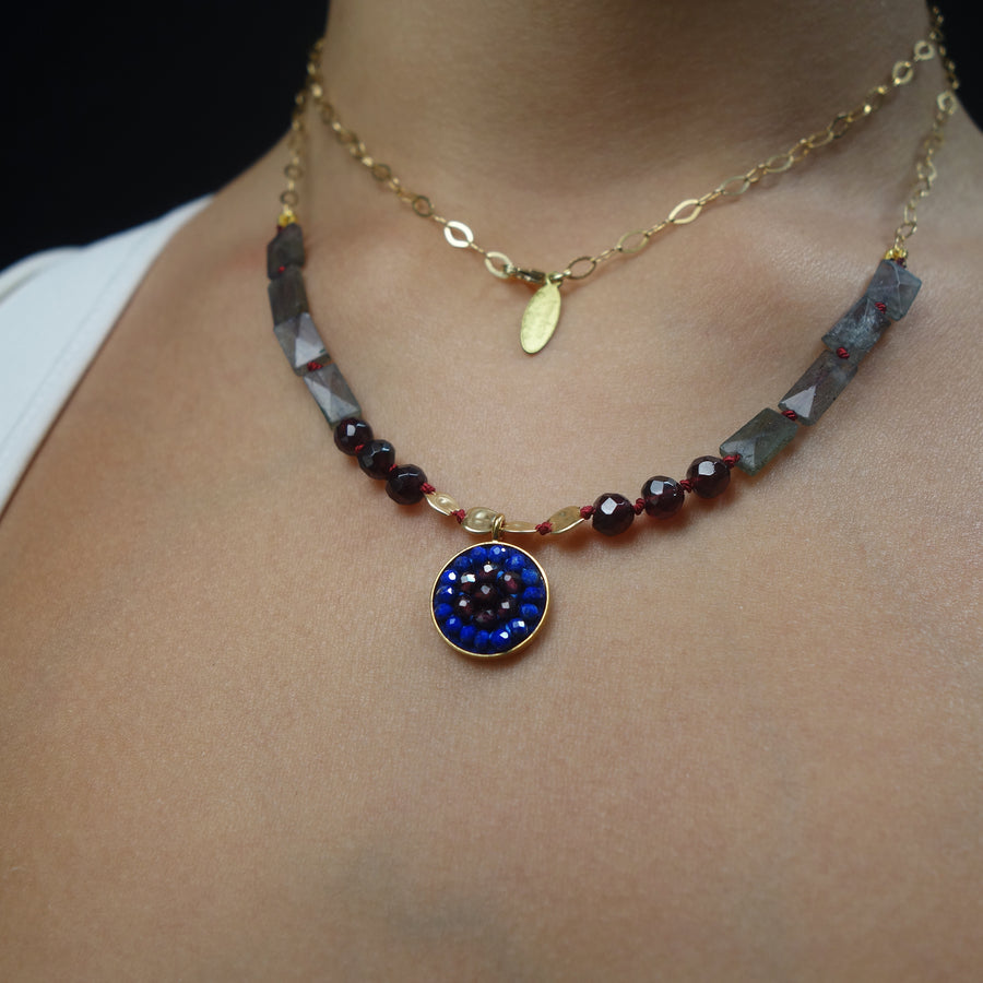 From Sea to Shining Sea: lapis, garnet, hand hammered gold, labradorite