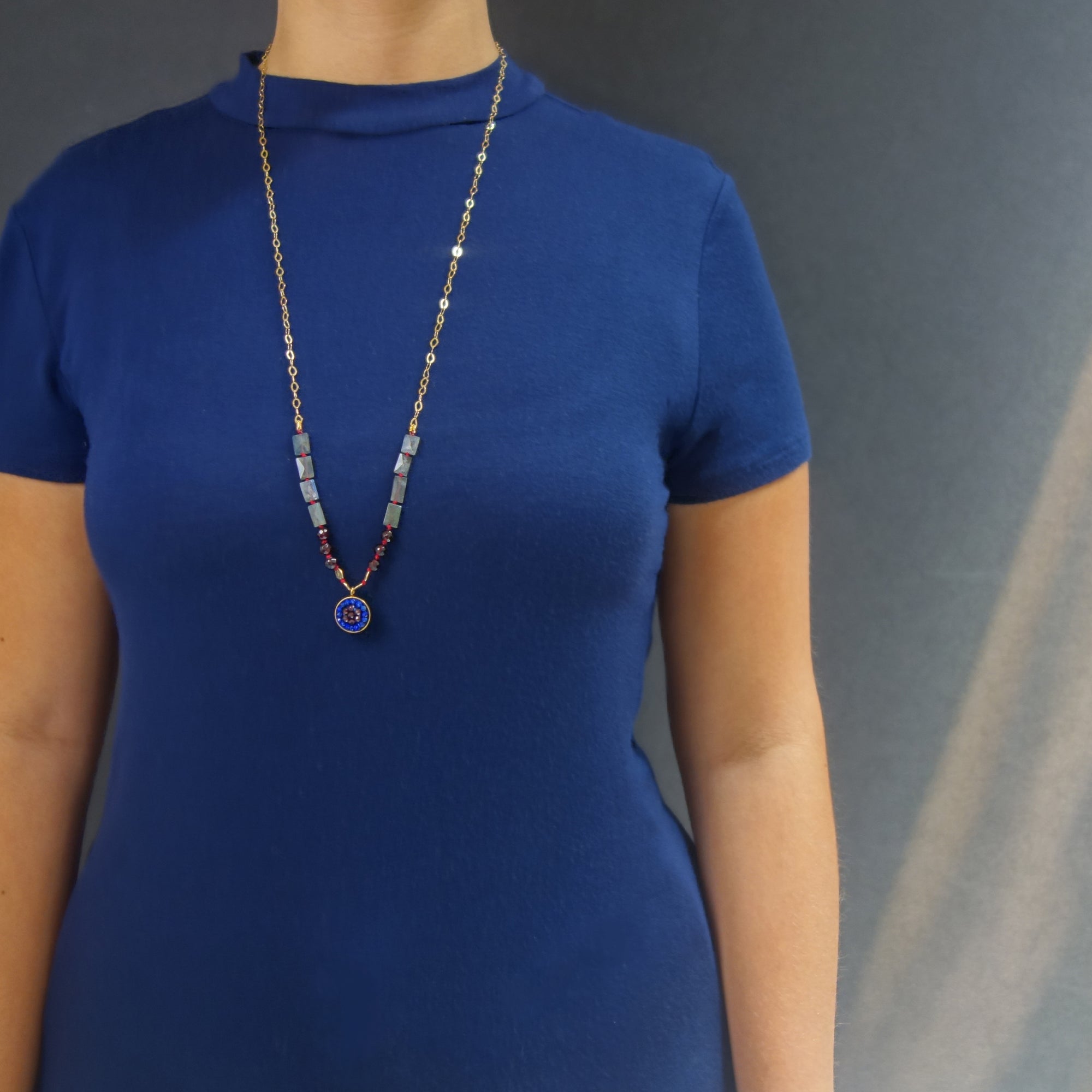 From Sea to Shining Sea: lapis, garnet, hand hammered gold, labradorite