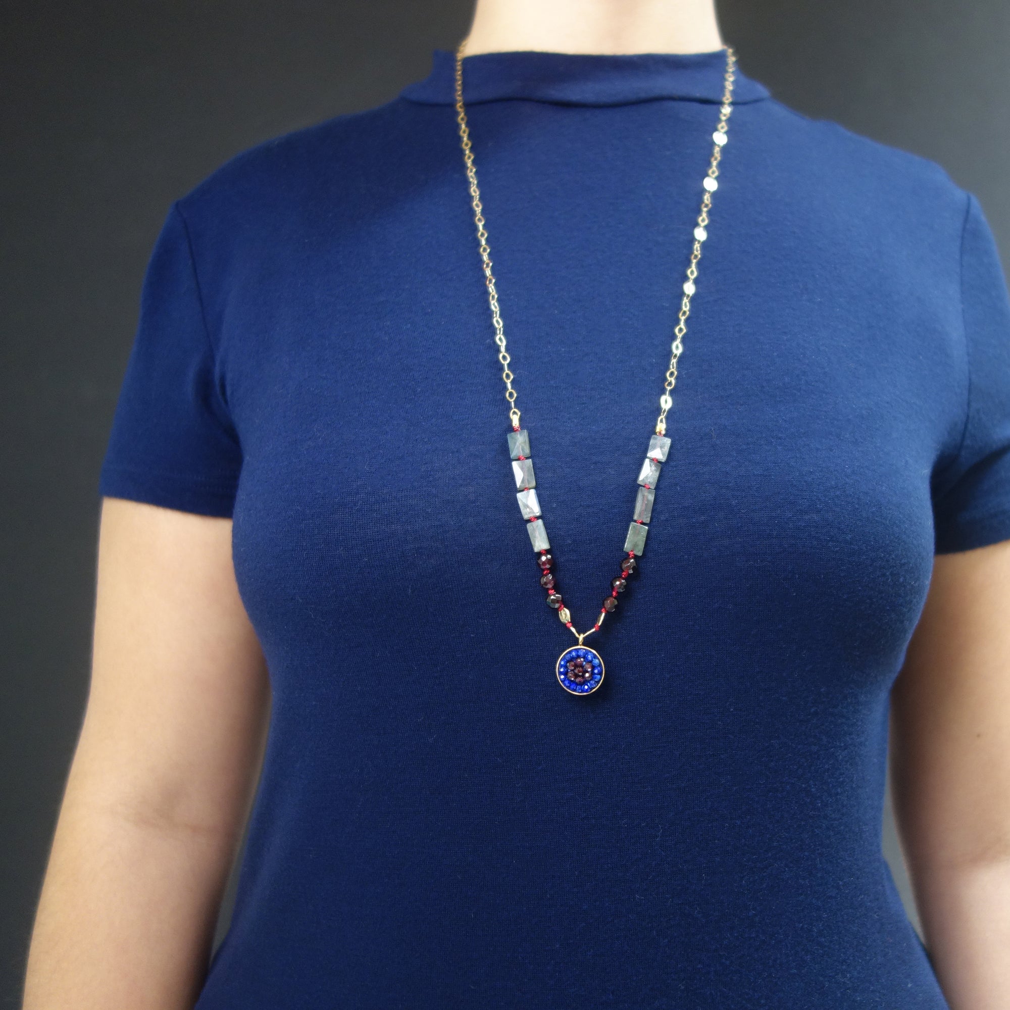 From Sea to Shining Sea: lapis, garnet, hand hammered gold, labradorite