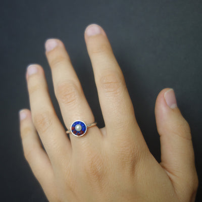 With this Ring: pearl, garnet, and lapis mosaic