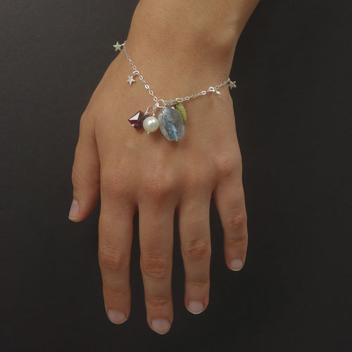 O, my Stars: kyanite, garnet, and pearl bracelet
