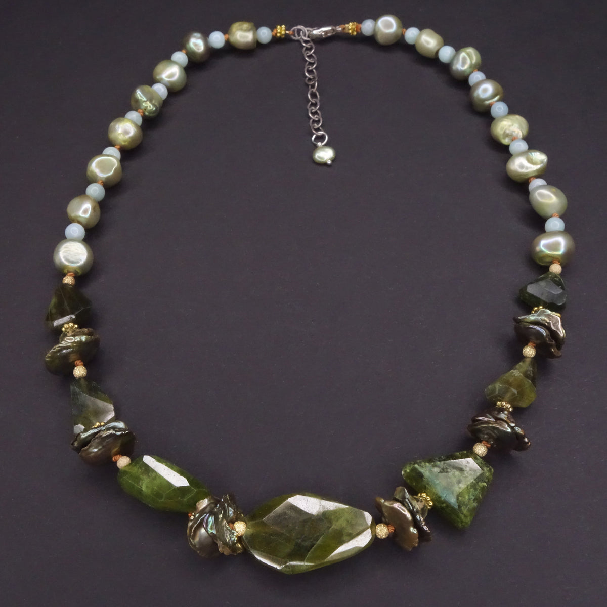 Paris at Night: vessonite, pearl, opal necklace