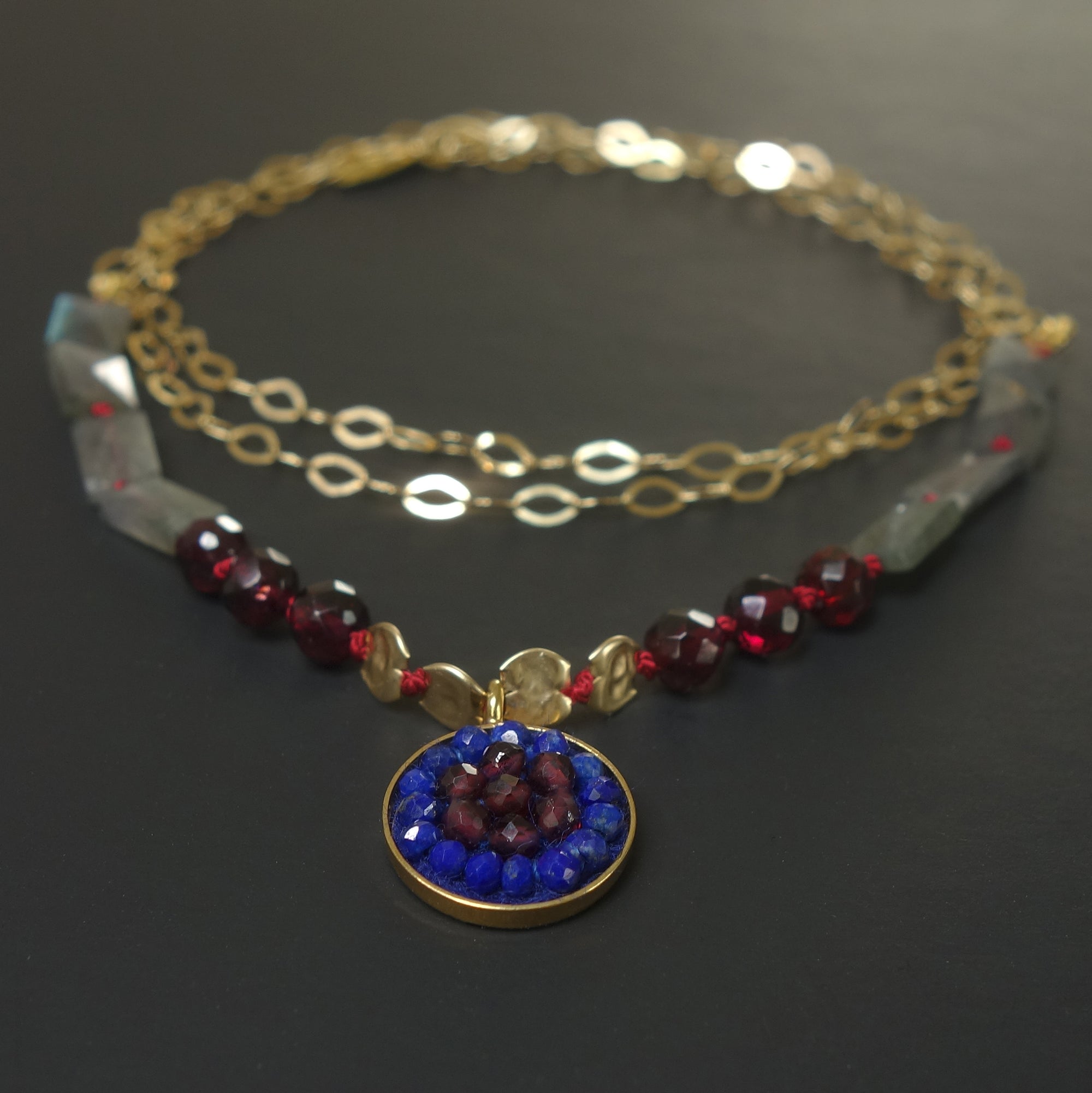 From Sea to Shining Sea: lapis, garnet, hand hammered gold, labradorite