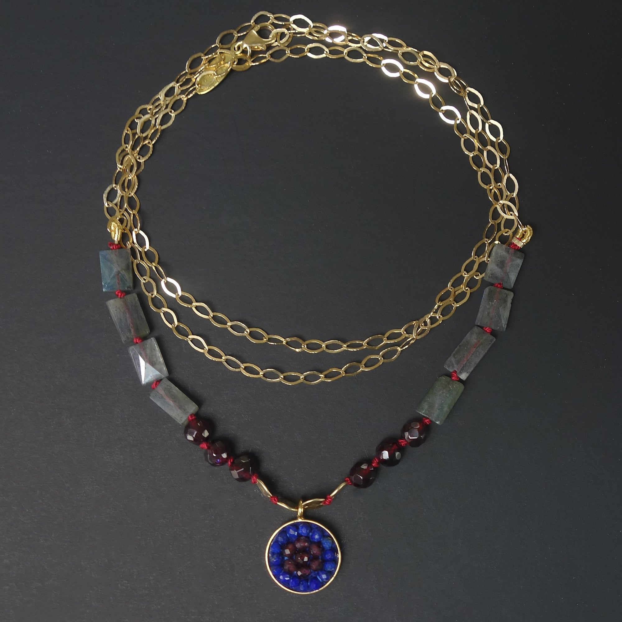 From Sea to Shining Sea: lapis, garnet, hand hammered gold, labradorite