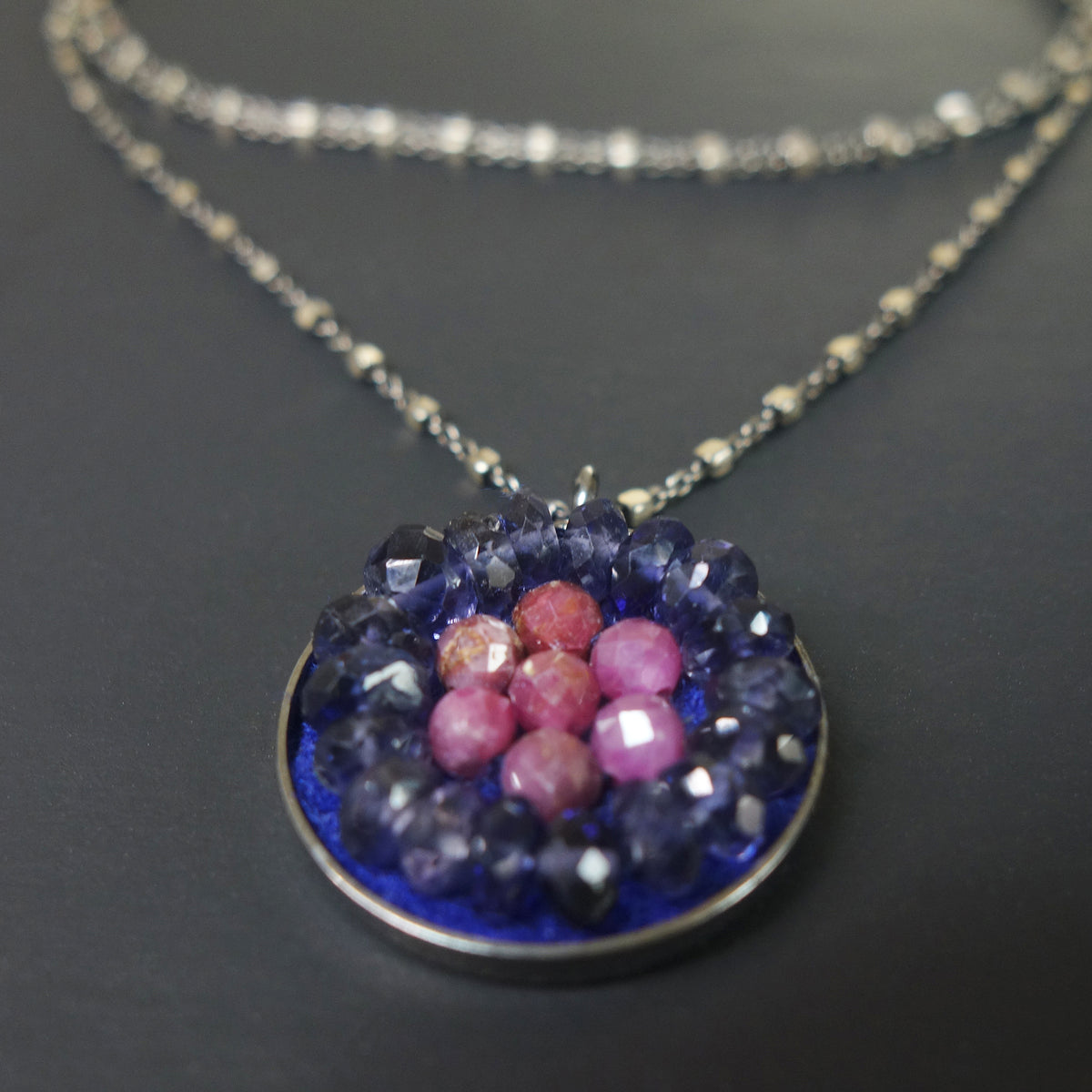 Close to my Heart: ruby and iolite mosaic necklace