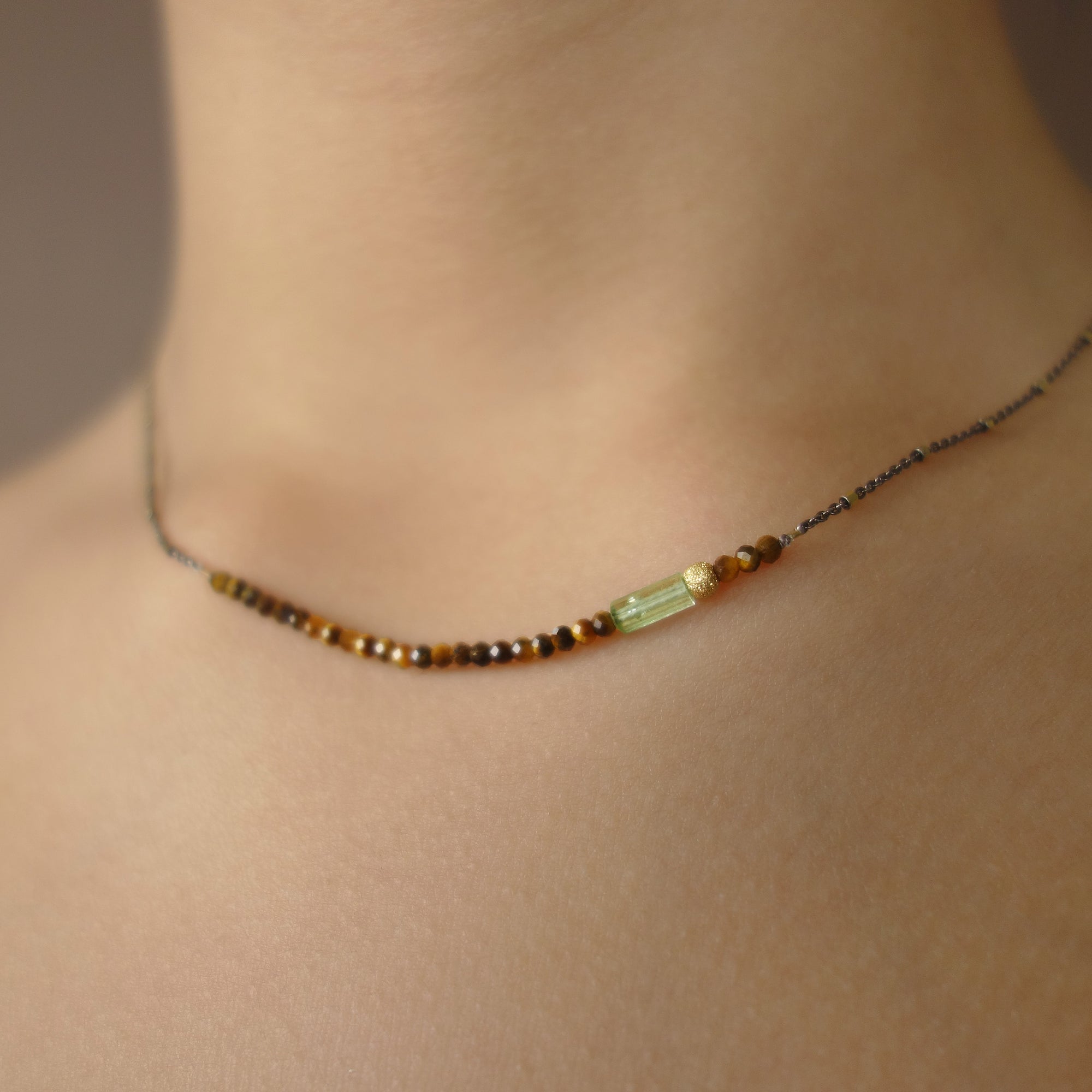 Tiger Eye and Tourmaline bar necklace