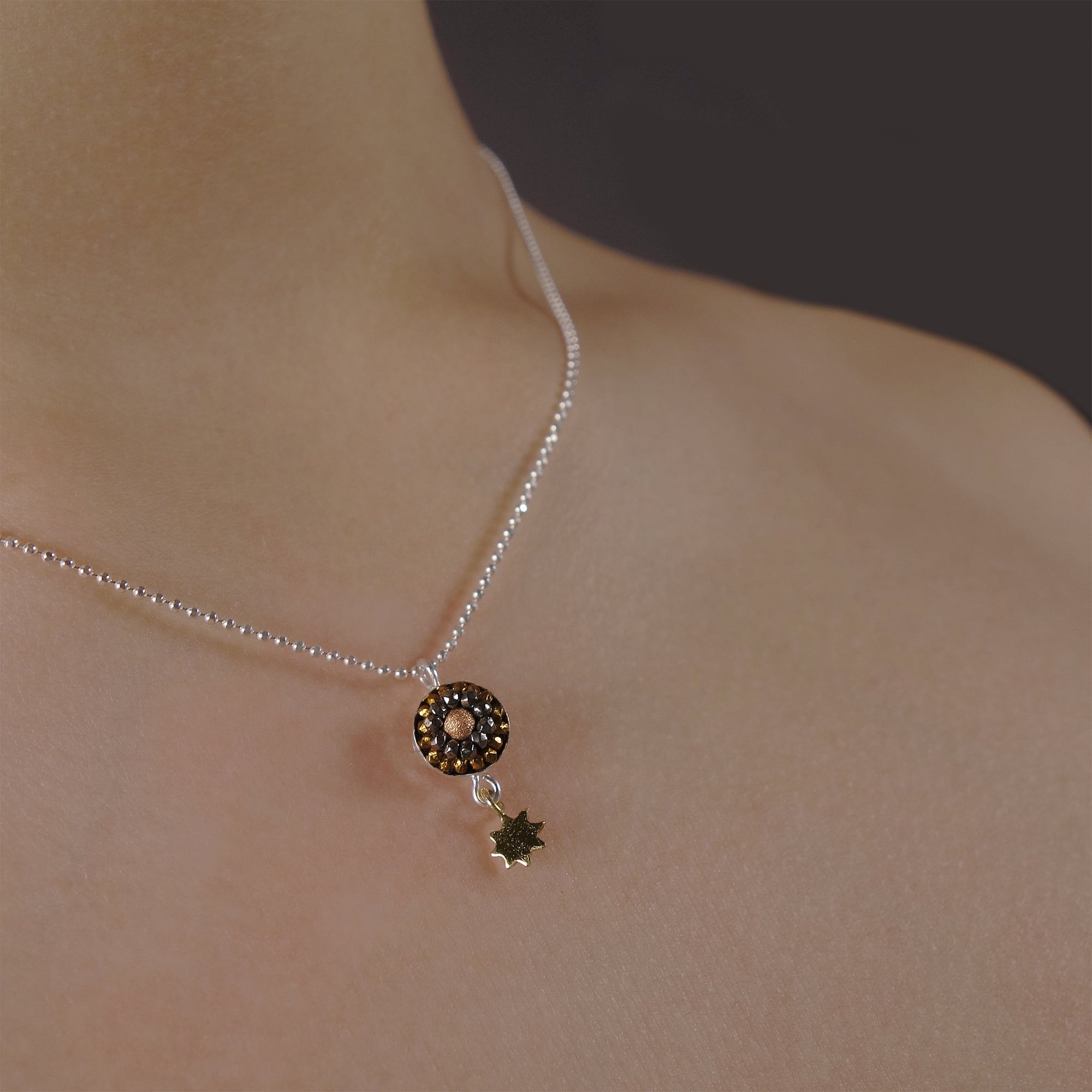 The Sun Also Rises: tiny mosaic/sun pendant necklace