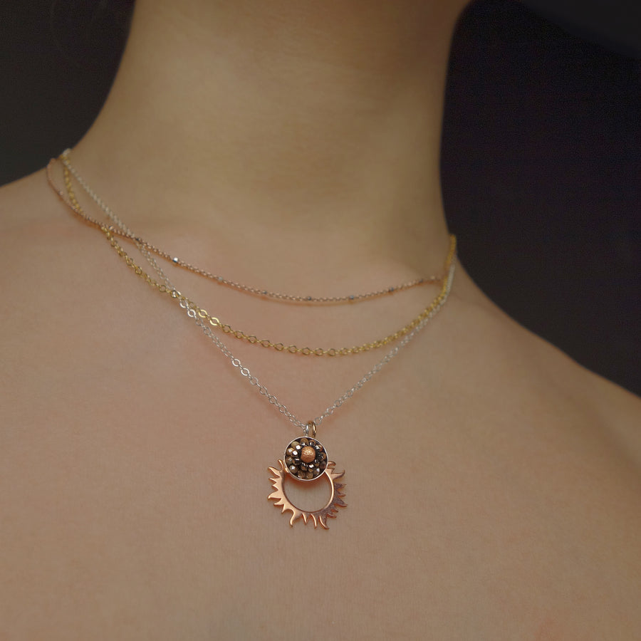 So, she lit them on FIRE: rose gold/sapphire mosaic necklace