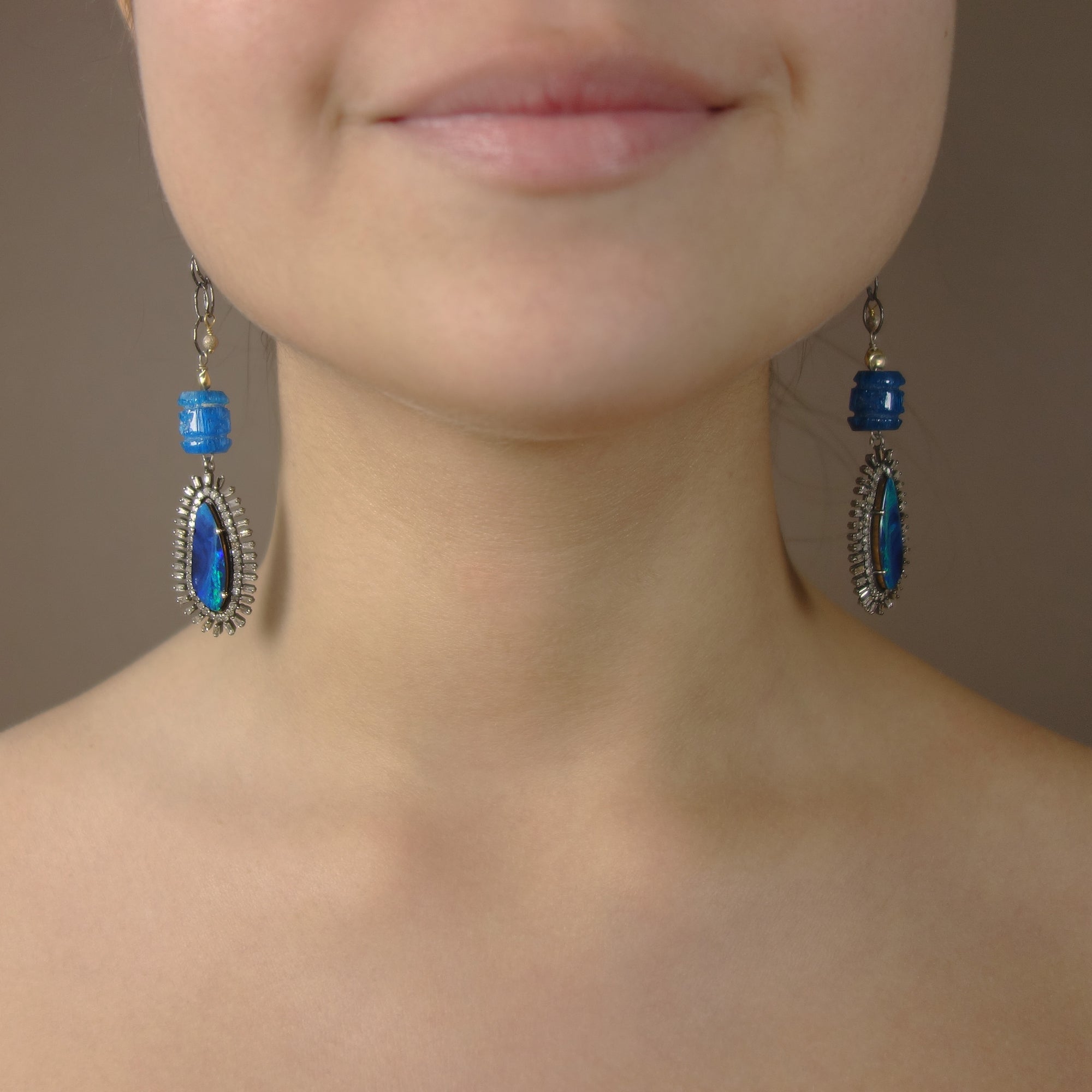 The Sun Also Rises: Opal, Diamond, and Apatite earring