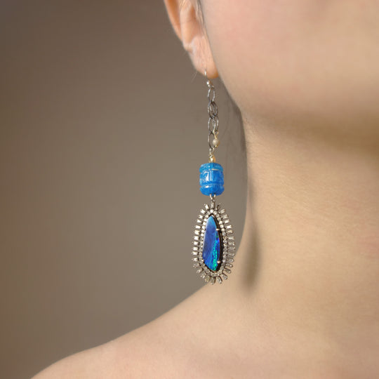 The Sun Also Rises: Opal, Diamond, and Apatite earring