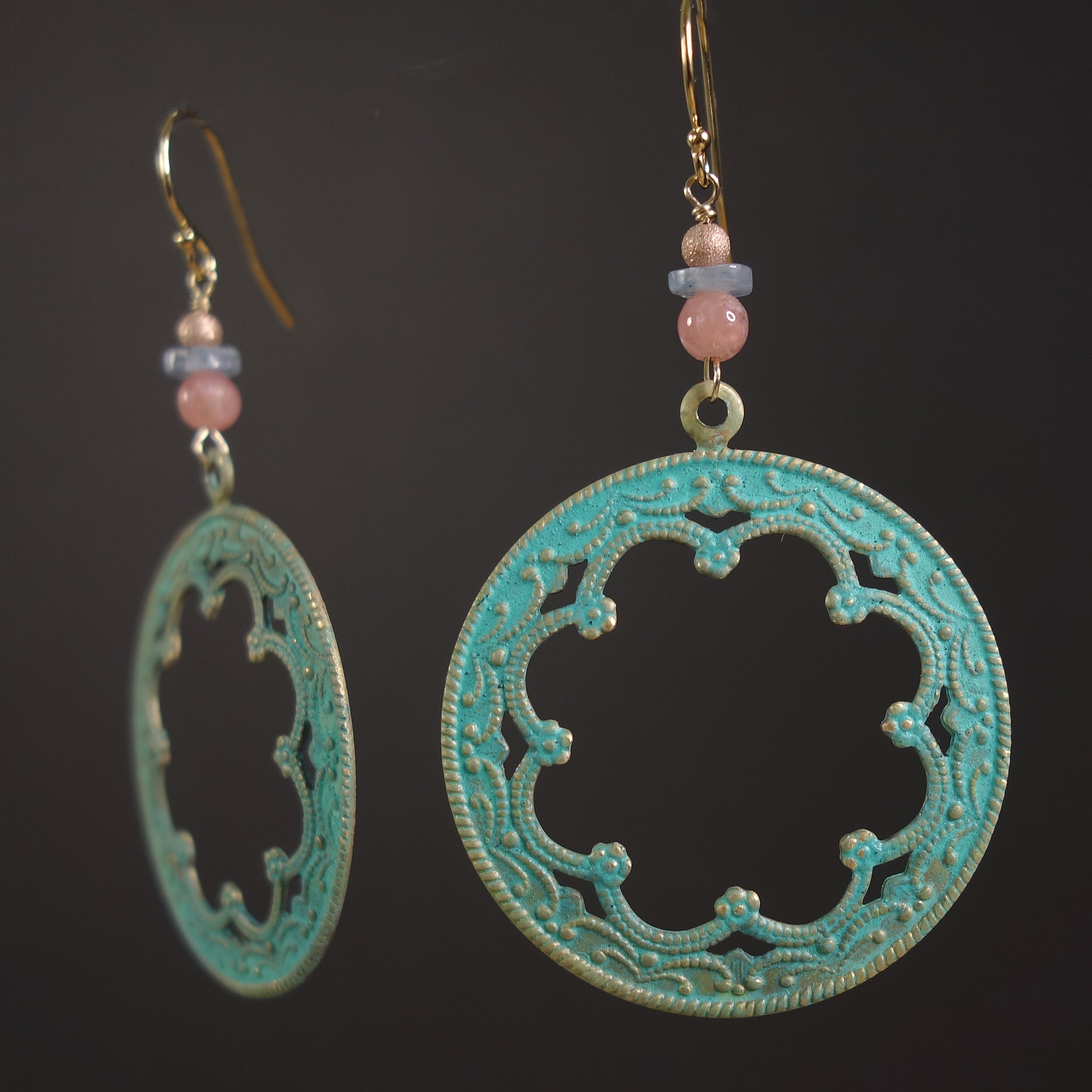 She Lovingly Set Boundaries: rhodocrosite and kyanite ear