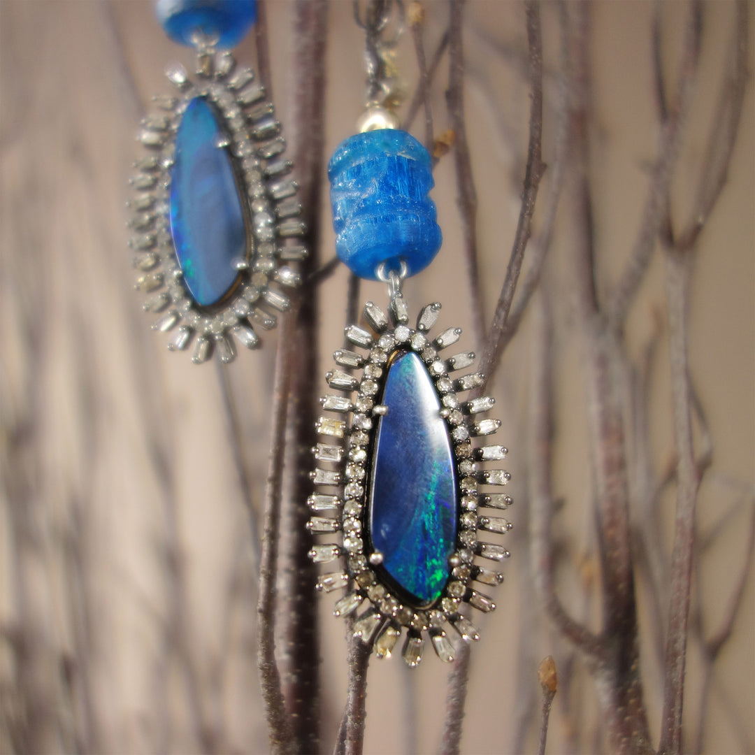 The Sun Also Rises: Opal, Diamond, and Apatite earring