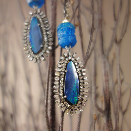 The Sun Also Rises: Opal, Diamond, and Apatite earring