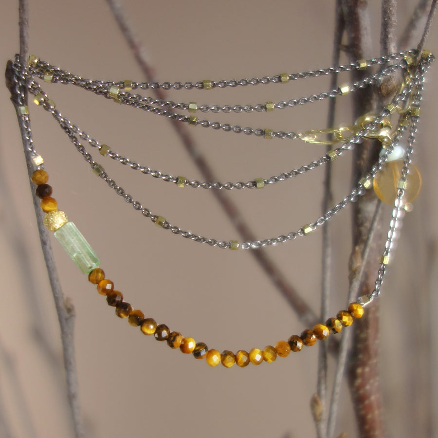 Tiger Eye and Tourmaline bar necklace