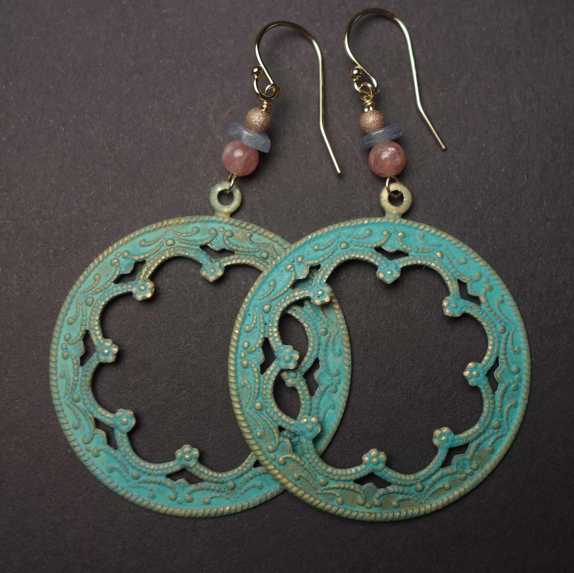 She Lovingly Set Boundaries: rhodocrosite and kyanite ear