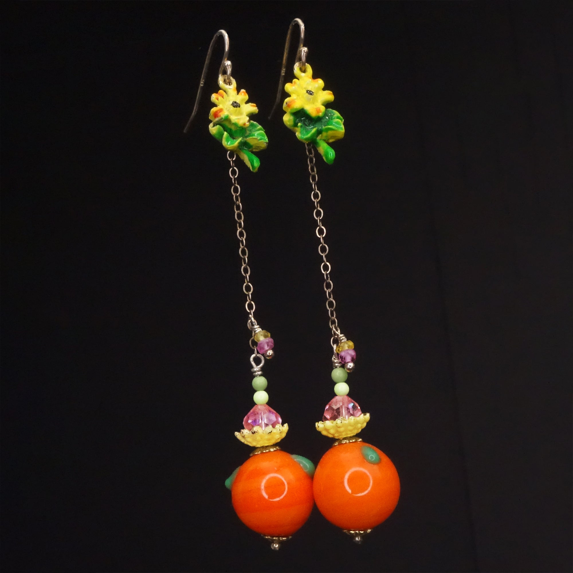 Too Many Oranges, Mama: carnelian, citrine, vintage glass earrings