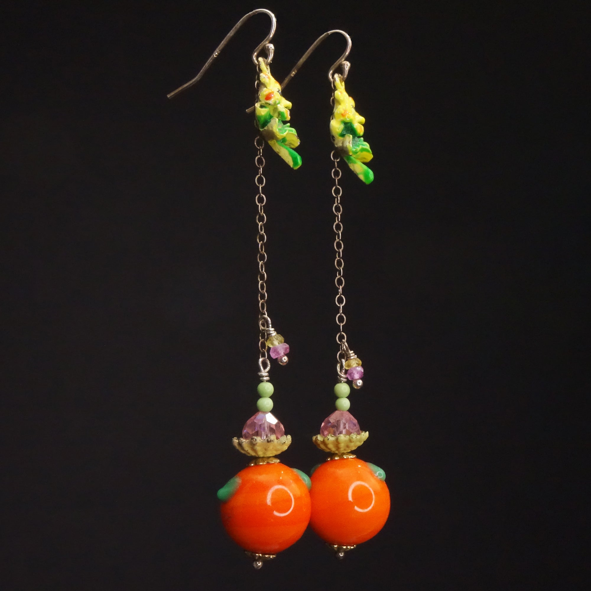 Too Many Oranges, Mama: carnelian, citrine, vintage glass earrings