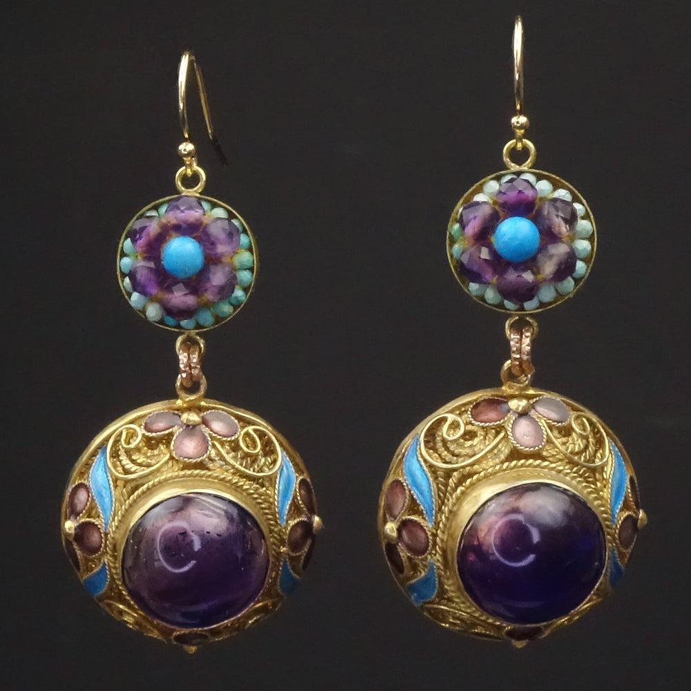 Empress of the Midwest: turquoise + amethyst mosaic earring