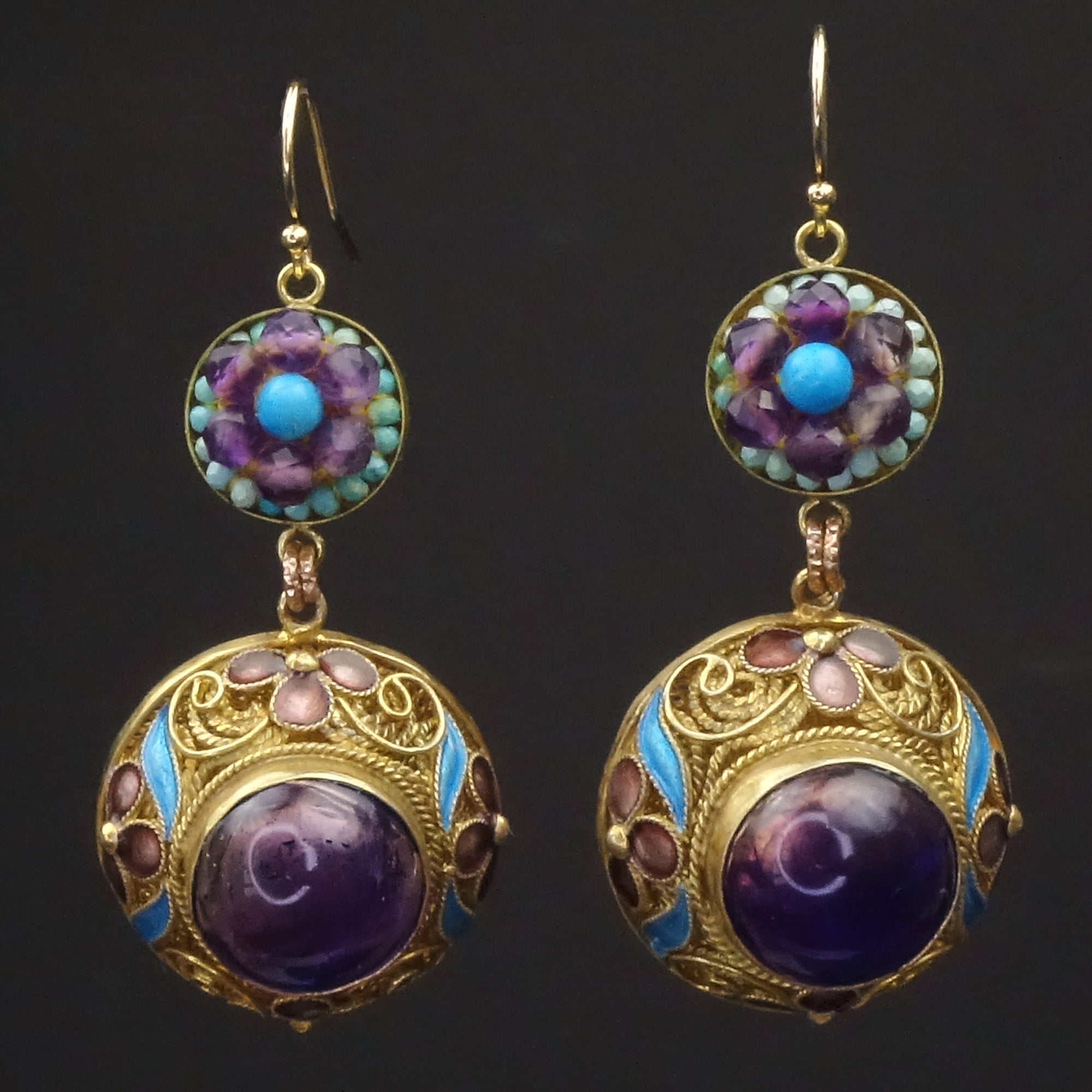 Empress of the Midwest: turquoise + amethyst mosaic earring