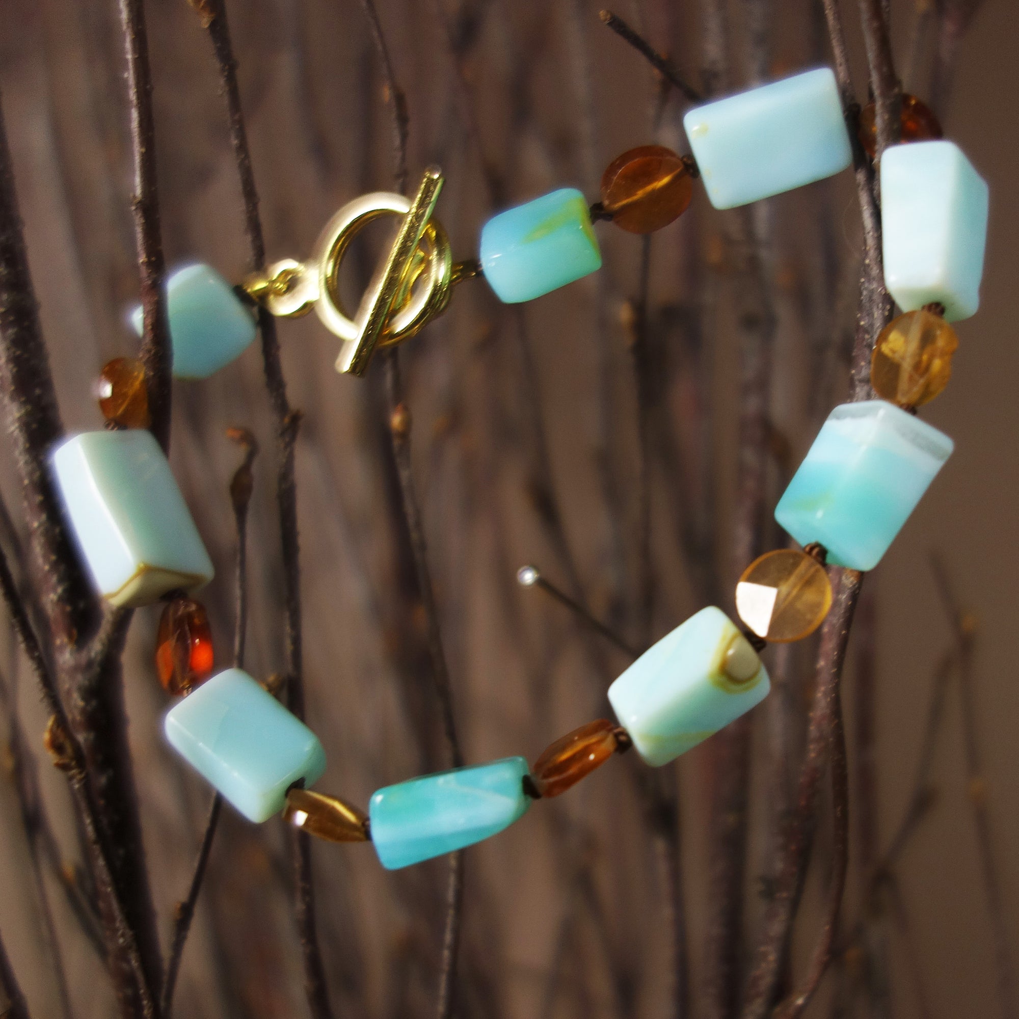 Opal and hessonite garnet bracelet