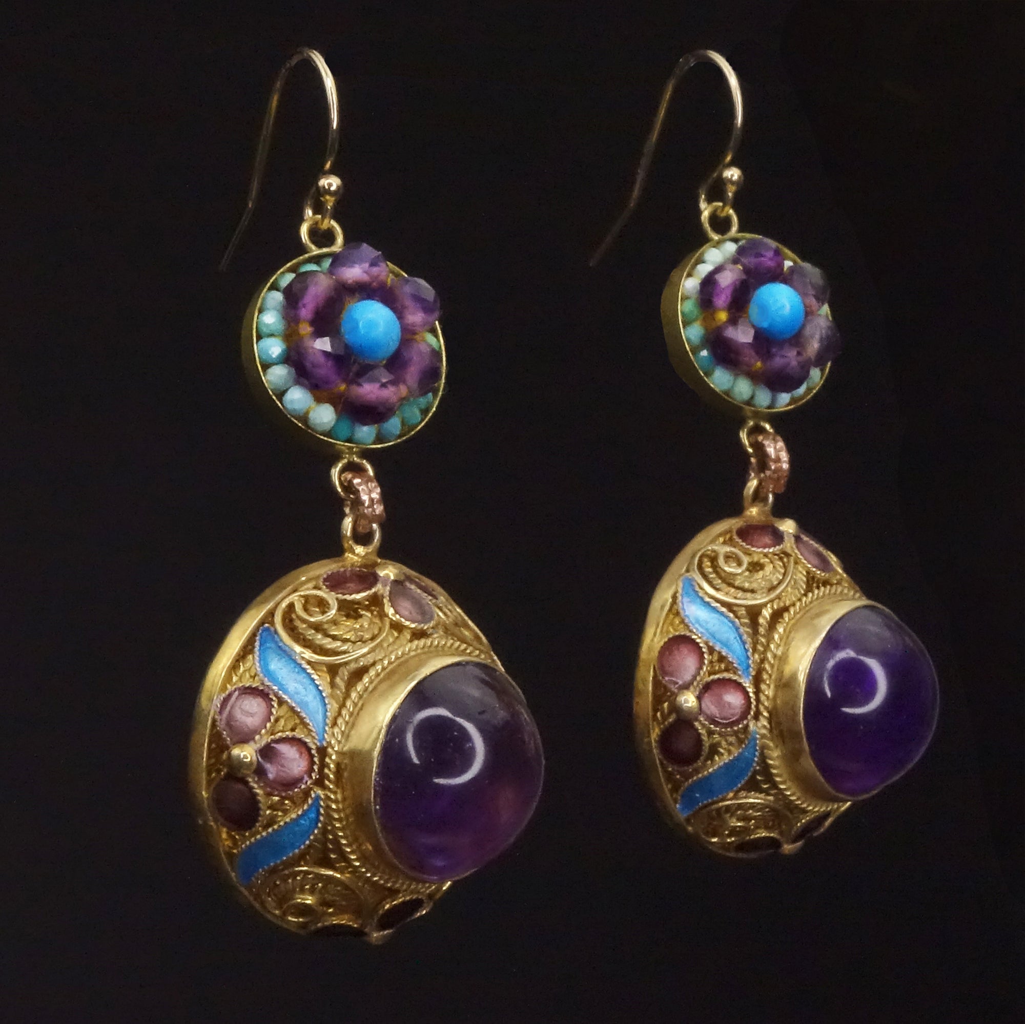 Empress of the Midwest: turquoise + amethyst mosaic earring