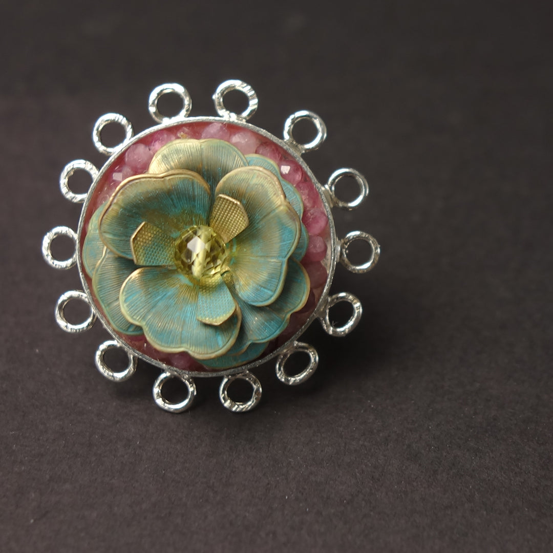 Garden of Love: topaz/sapphire flower mosaic ring