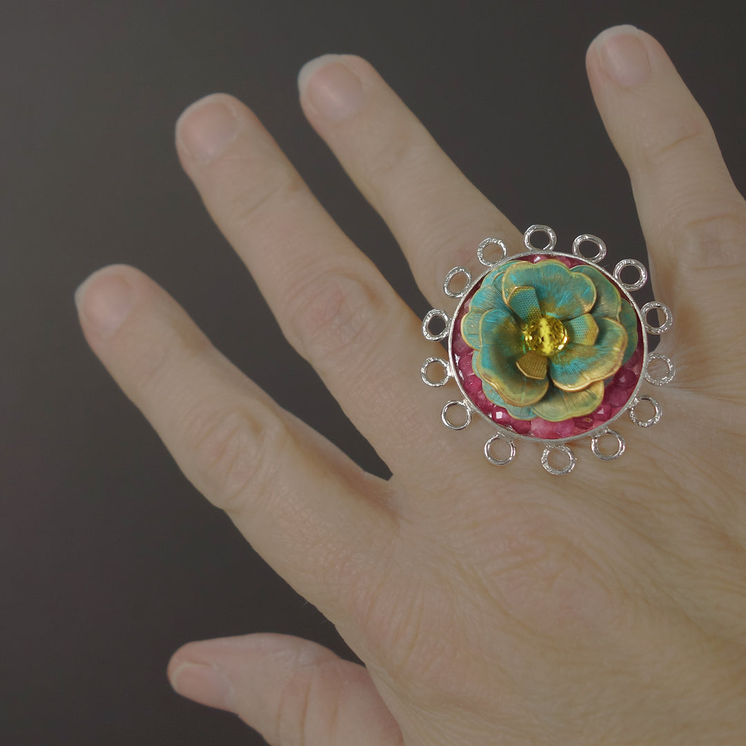 Garden of Love: topaz/sapphire flower mosaic ring